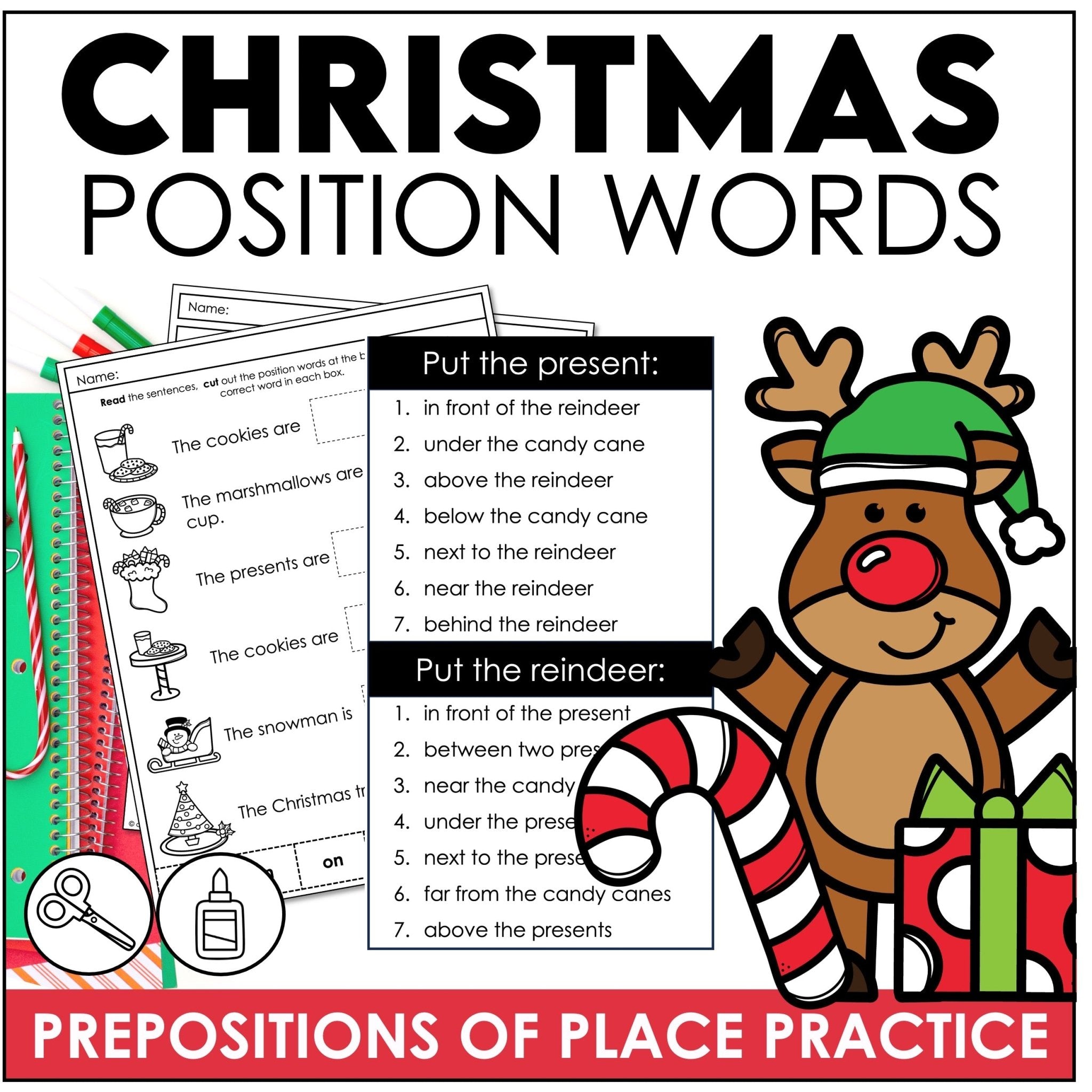 Prepositions of Place Christmas Activity – Position Words for Pre - K, K & ESL - Hot Chocolate Teachables