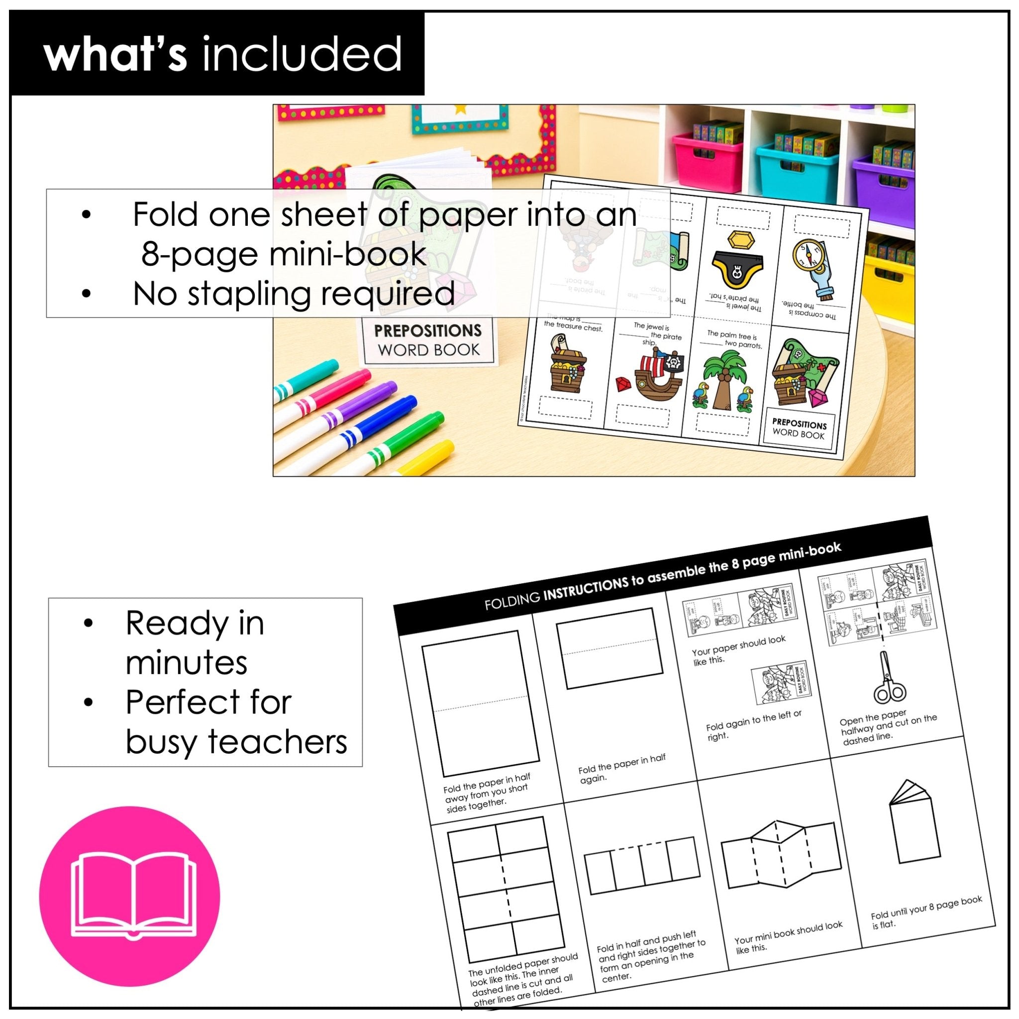 Prepositions of Place Mini Book – ESL Vocabulary Practice Foldable Dictionary - Hot Chocolate Teachables