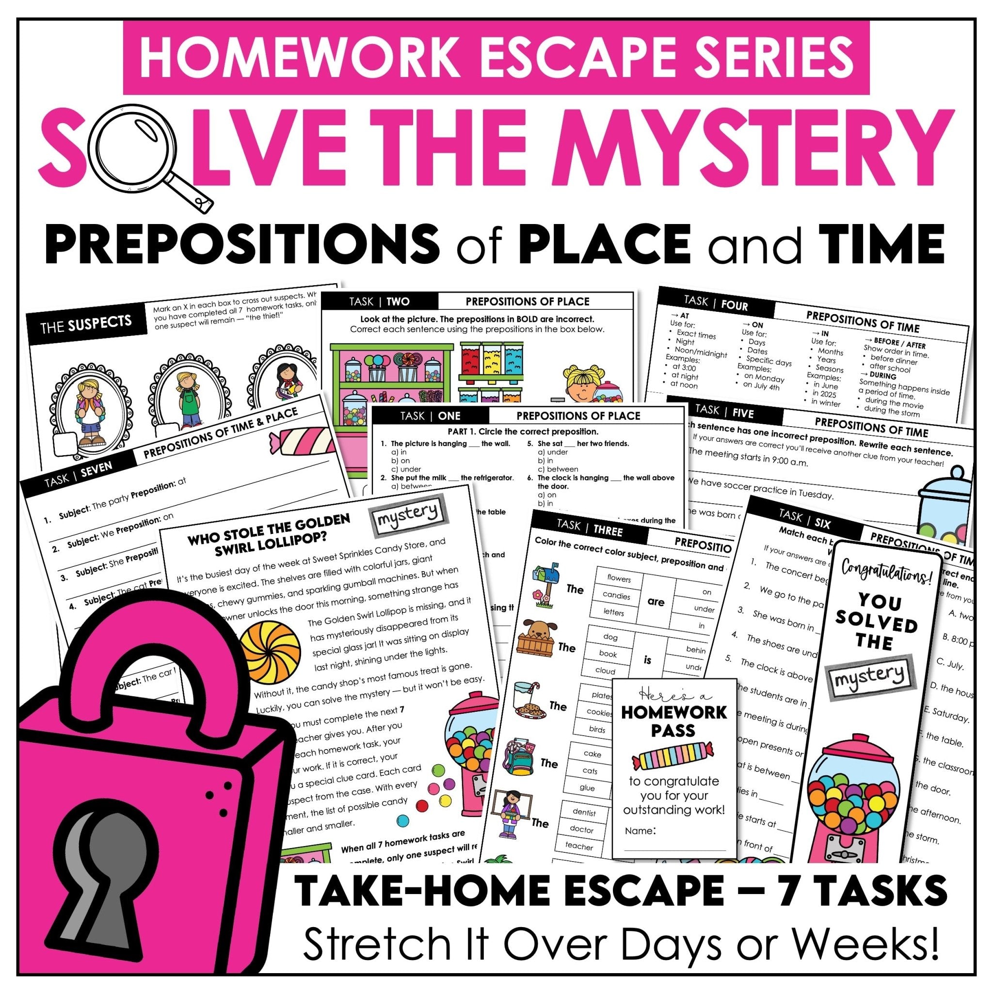 Prepositions of Time & Place Escape Room – ESL Mystery Homework Activity - Hot Chocolate Teachables