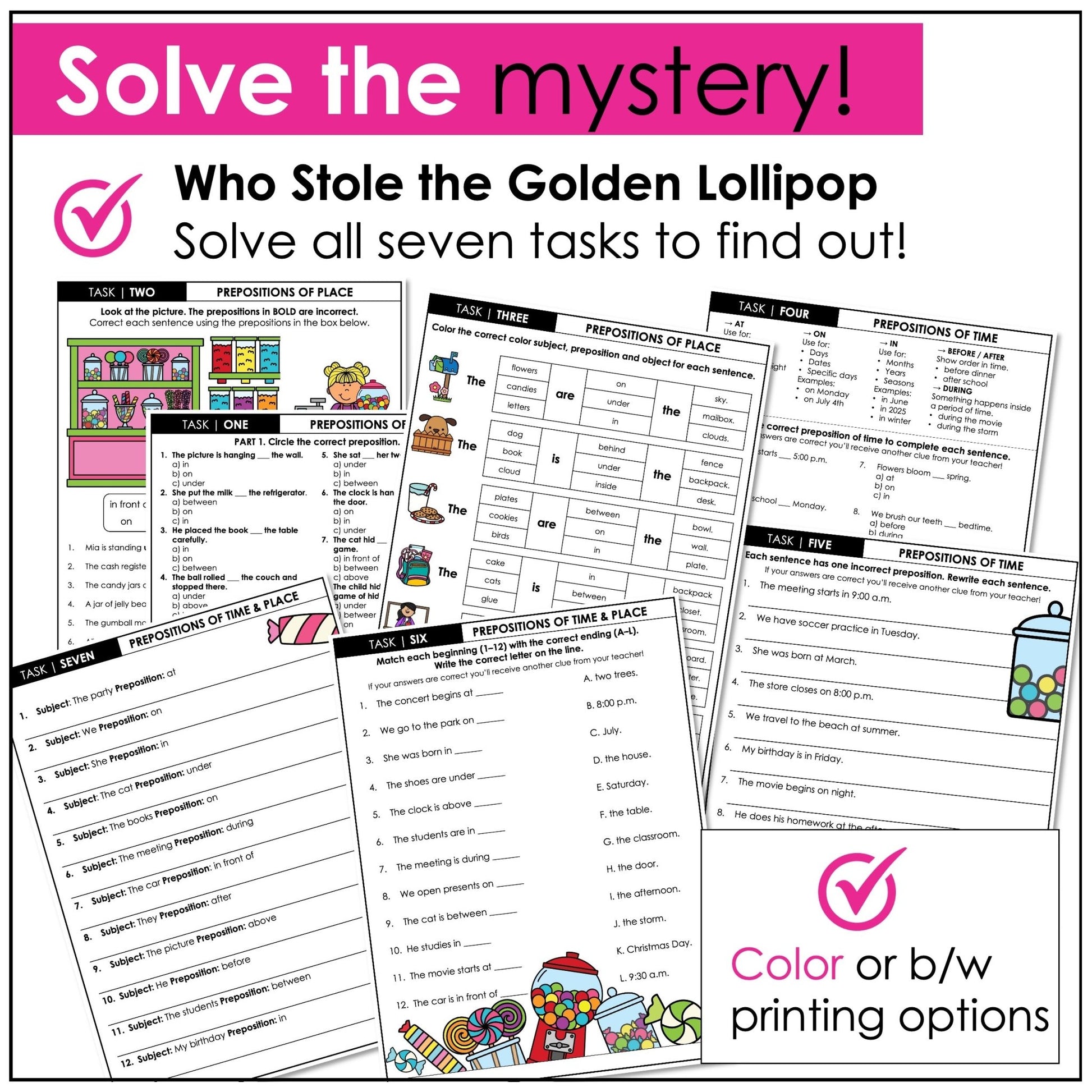 Prepositions of Time & Place Escape Room – ESL Mystery Homework Activity - Hot Chocolate Teachables