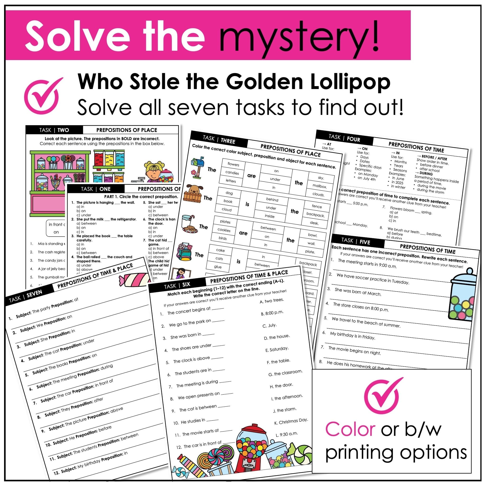 Prepositions of Time & Place Escape Room – ESL Mystery Homework Activity - Hot Chocolate Teachables