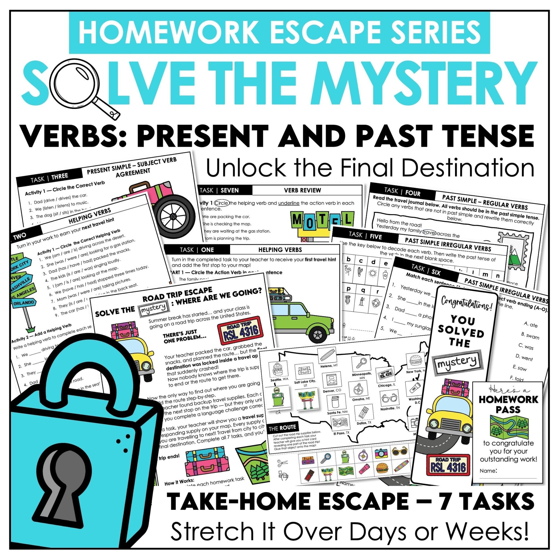 Present & Past Tense Verbs Escape Room – ESL Mystery Homework Activity - Hot Chocolate Teachables