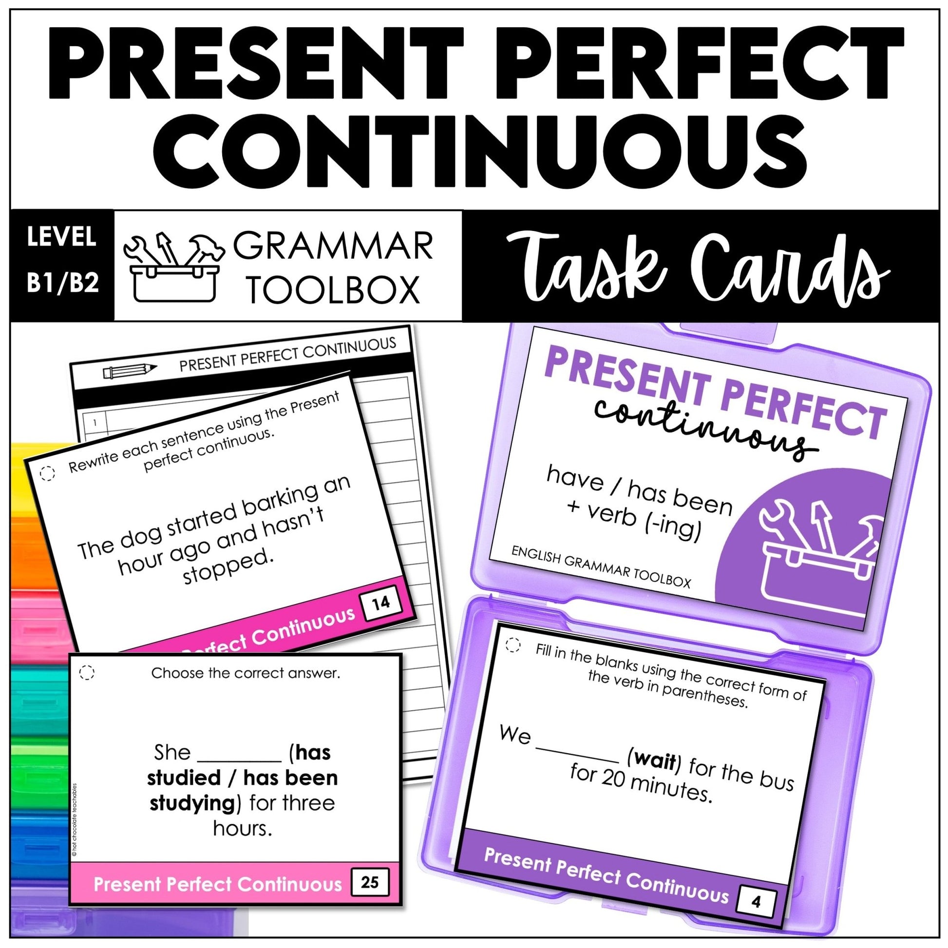 Present Perfect Continuous Task Cards – ESL Grammar Practice (B1) - Hot Chocolate Teachables