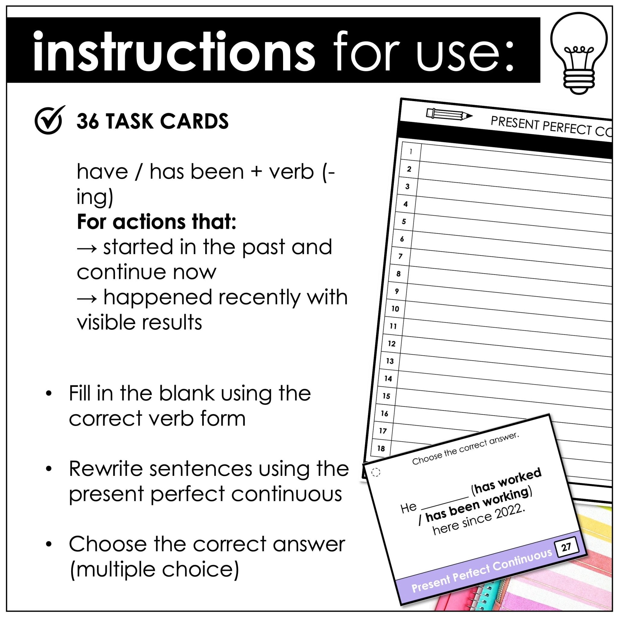 Present Perfect Continuous Task Cards – ESL Grammar Practice (B1) - Hot Chocolate Teachables