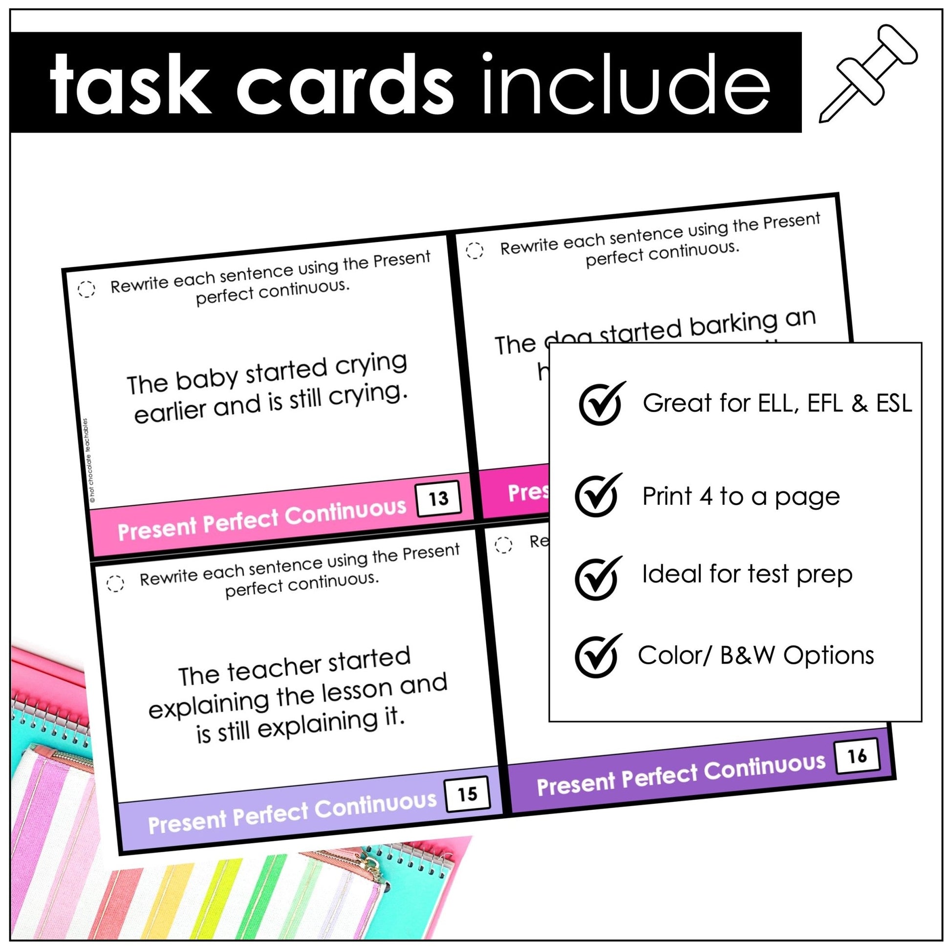Present Perfect Continuous Task Cards – ESL Grammar Practice (B1) - Hot Chocolate Teachables