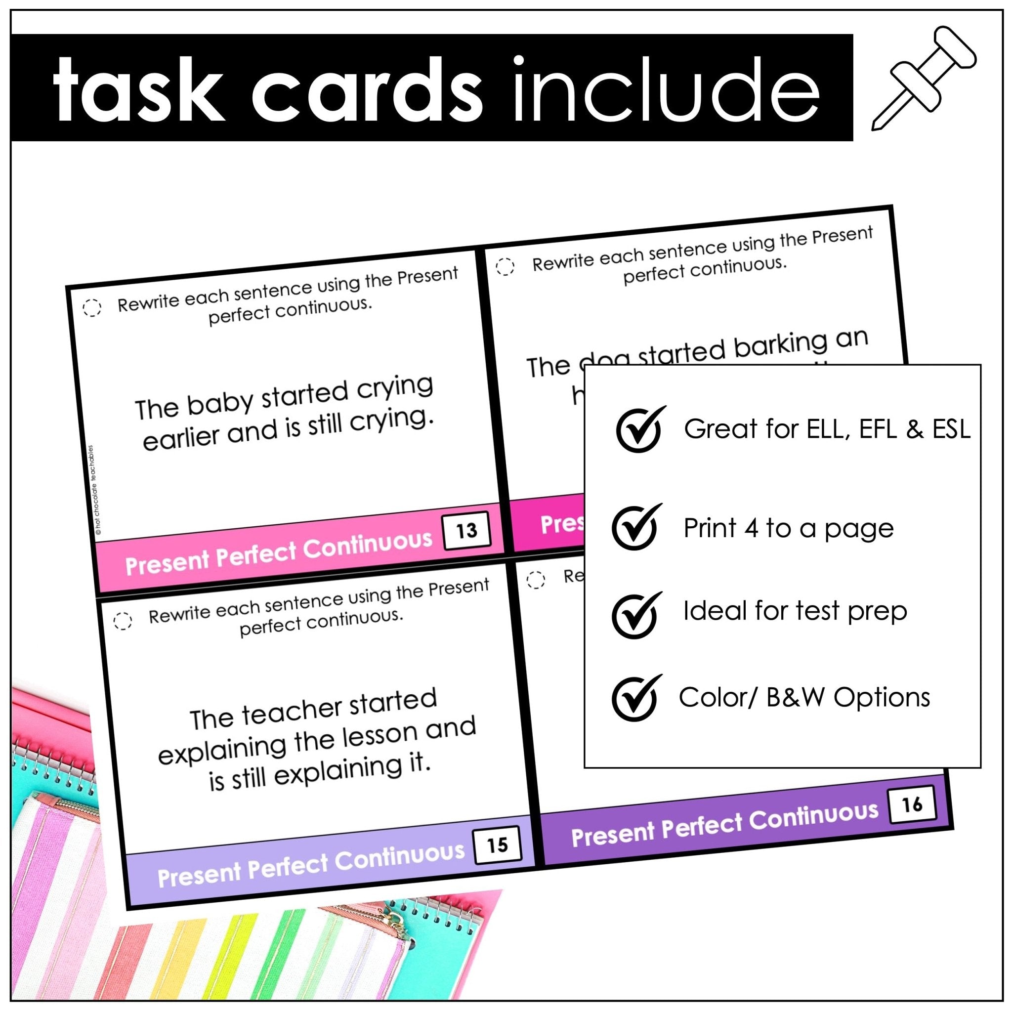 Present Perfect Continuous Task Cards – ESL Grammar Practice (B1) - Hot Chocolate Teachables