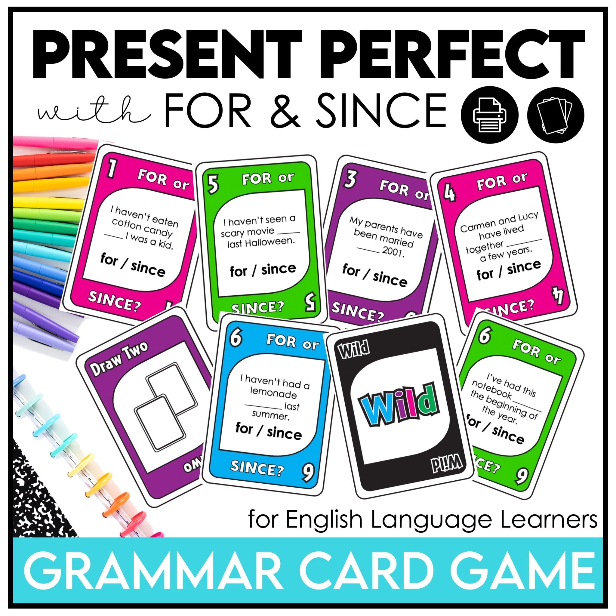 Present Perfect with For & Since | Uno Style Card Game - Hot Chocolate Teachables