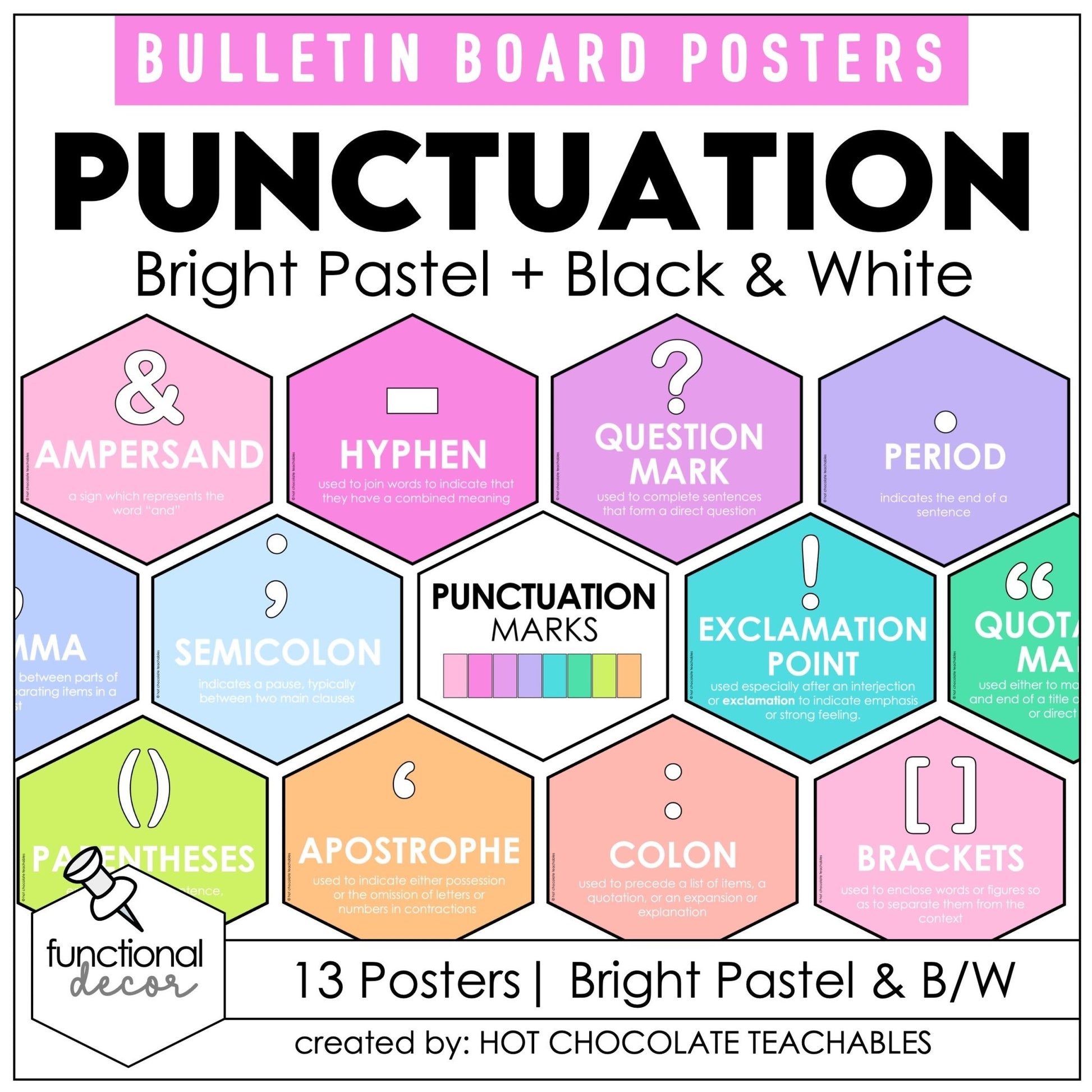Punctuation Marks Posters – Pastel Classroom Bulletin Board & Grammar Visual Aids - Hot Chocolate Teachables