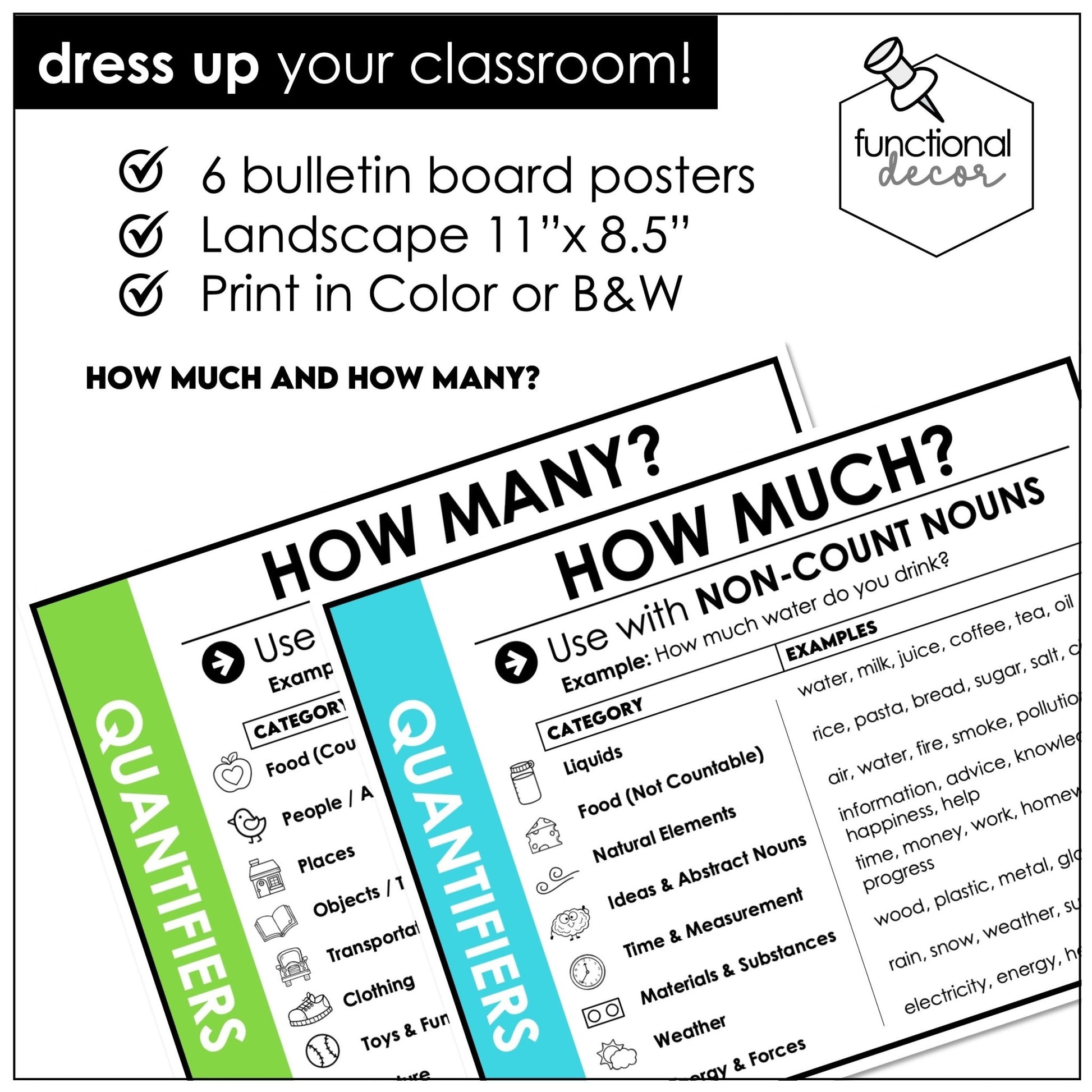 Quantifiers Posters – Count & Non - Count Nouns (Some vs Any ESL Anchor Charts) - Hot Chocolate Teachables