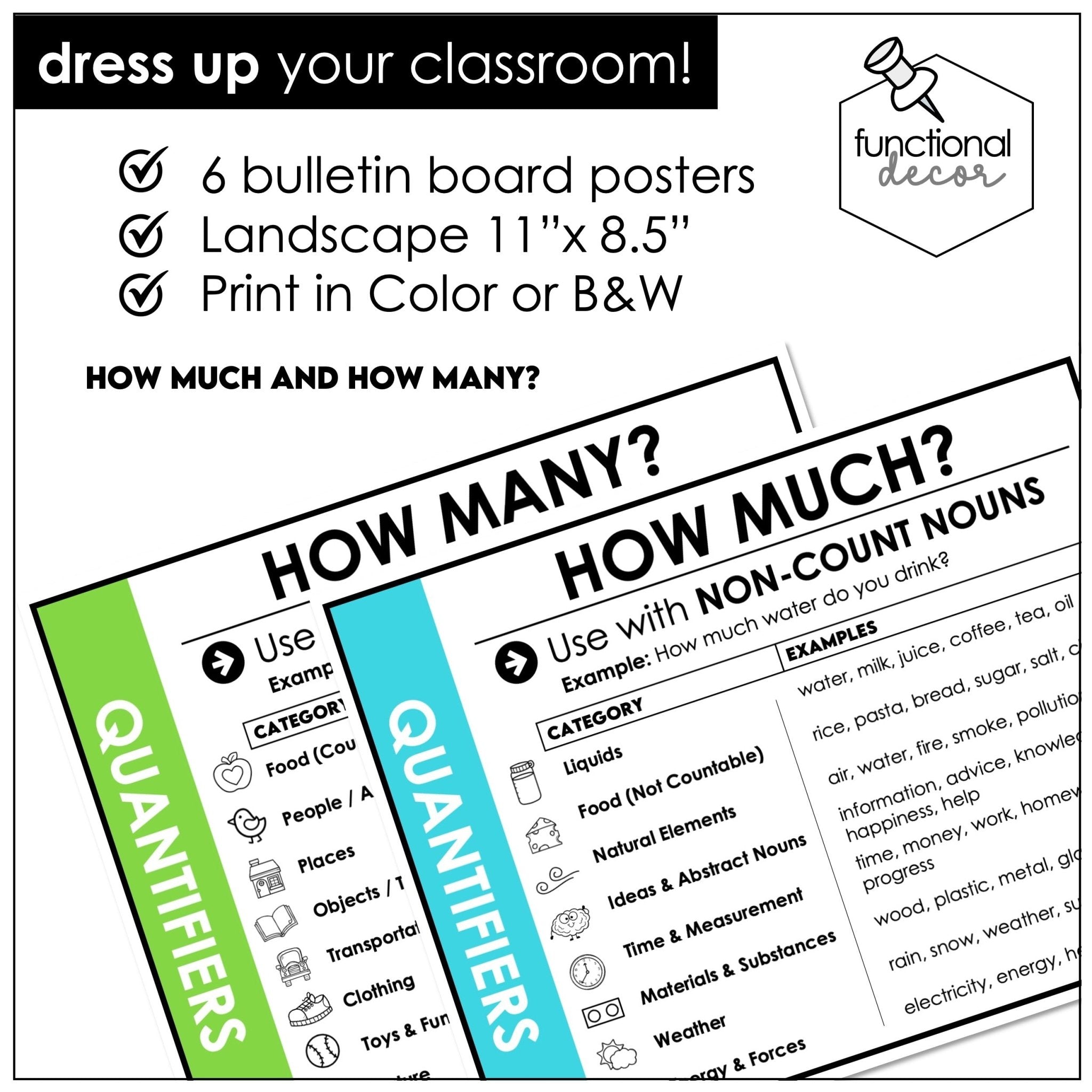 Quantifiers Posters – Count & Non - Count Nouns (Some vs Any ESL Anchor Charts) - Hot Chocolate Teachables