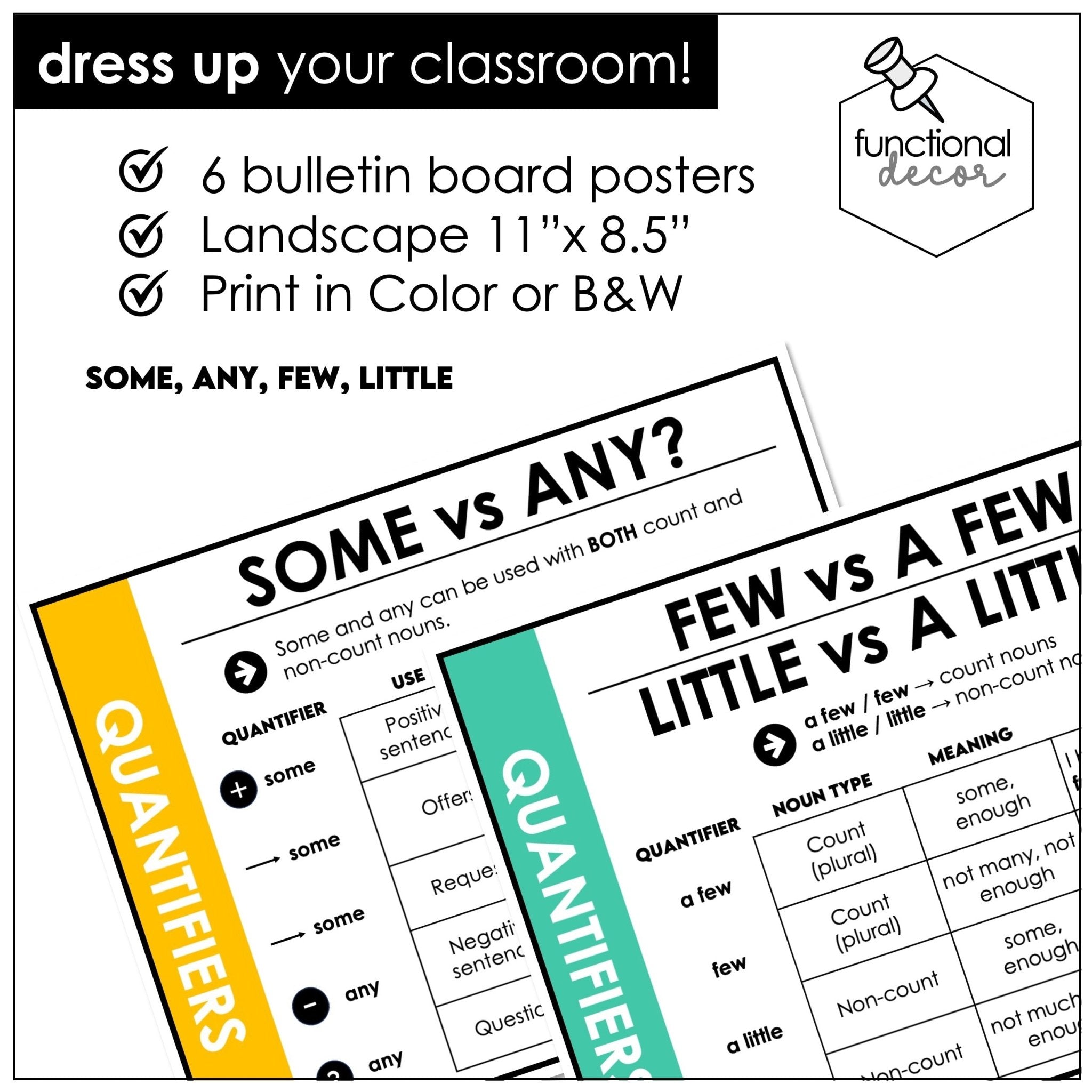 Quantifiers Posters – Count & Non - Count Nouns (Some vs Any ESL Anchor Charts) - Hot Chocolate Teachables