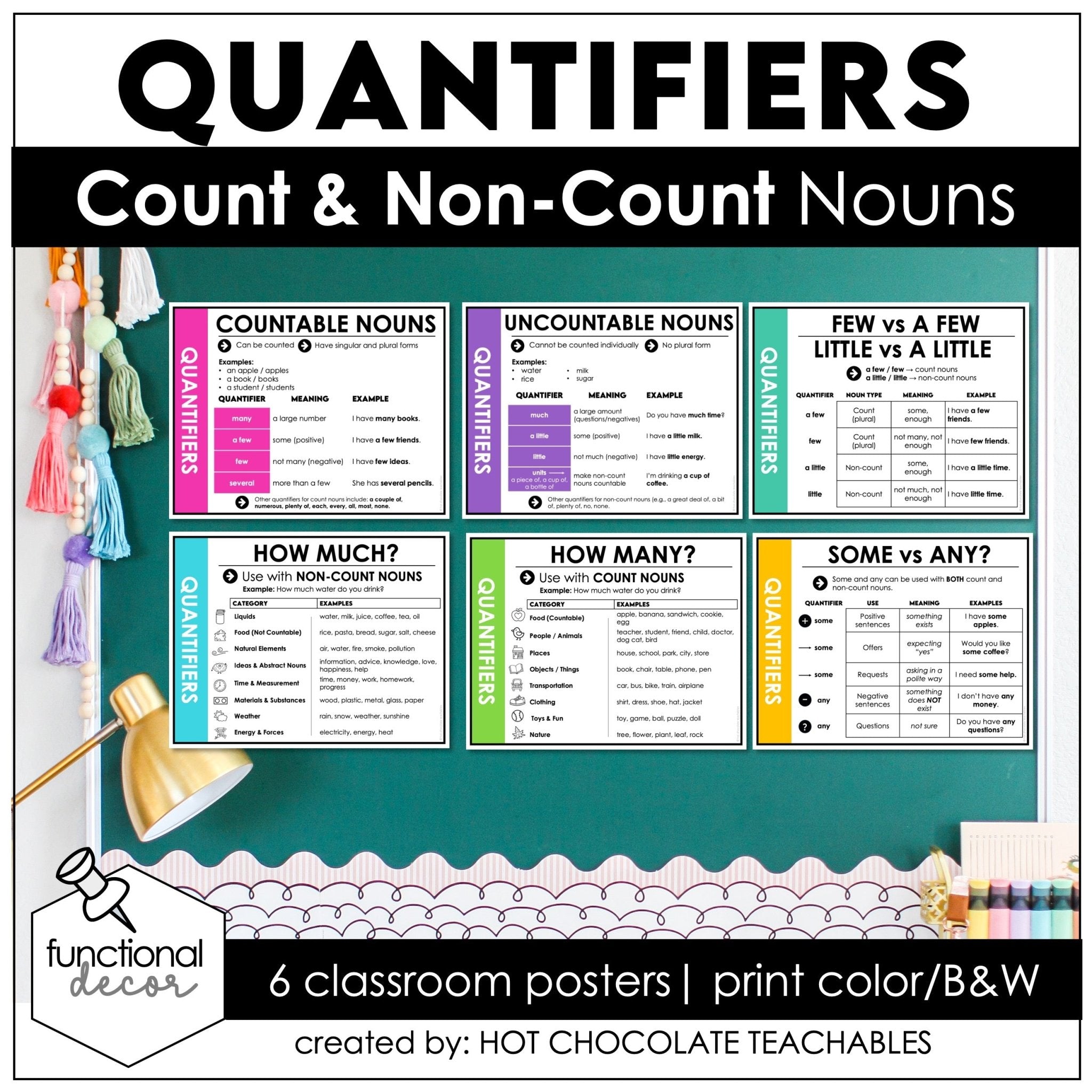 Quantifiers Posters – Count & Non - Count Nouns (Some vs Any ESL Anchor Charts) - Hot Chocolate Teachables
