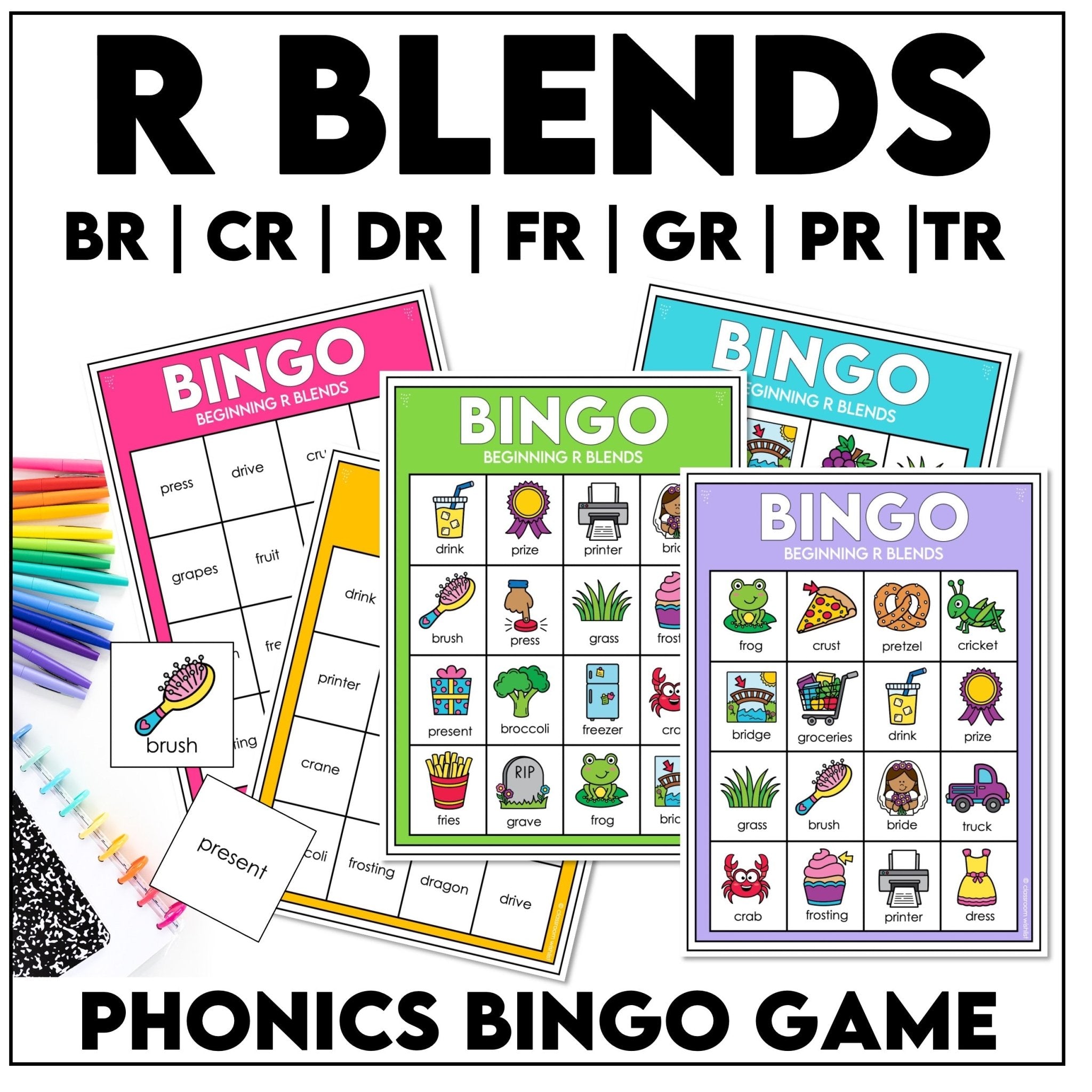 R Blends Bingo Game – Beginning Consonant Blends BR, CR, DR, FR, GR, PR, TR Phonics - Hot Chocolate Teachables
