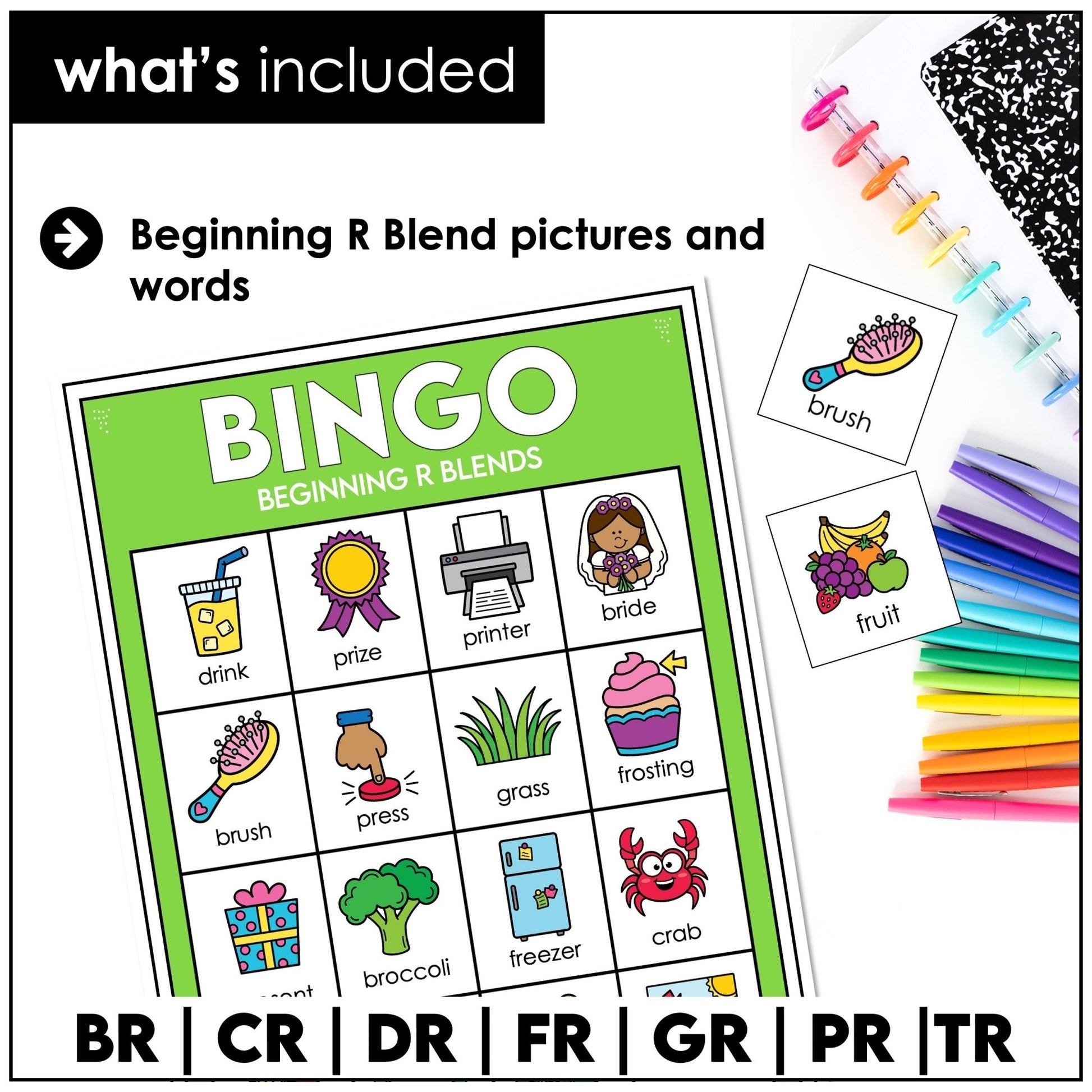 R Blends Bingo Game – Beginning Consonant Blends BR, CR, DR, FR, GR, PR, TR Phonics - Hot Chocolate Teachables