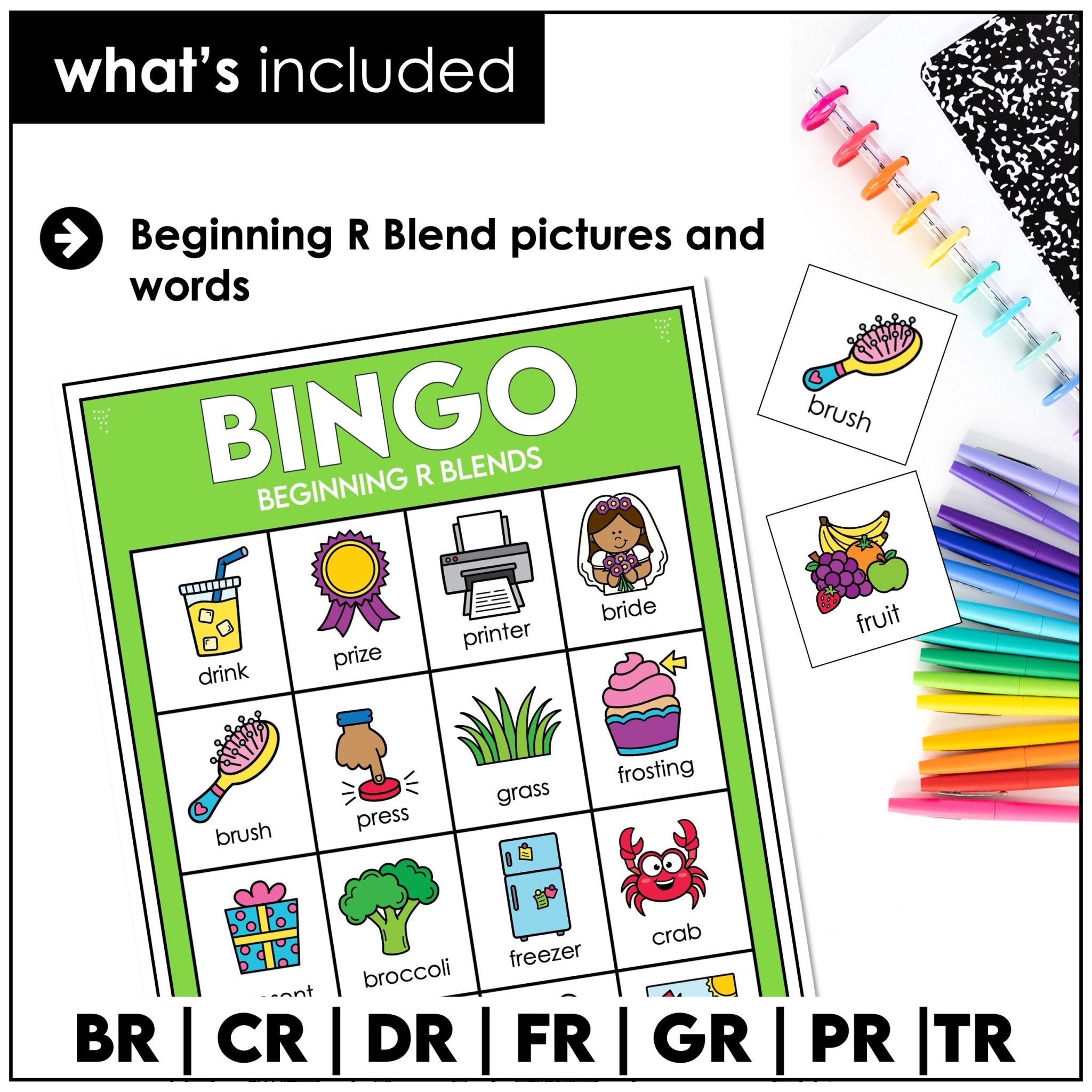 R Blends Bingo Game – Beginning Consonant Blends BR, CR, DR, FR, GR, PR, TR Phonics - Hot Chocolate Teachables