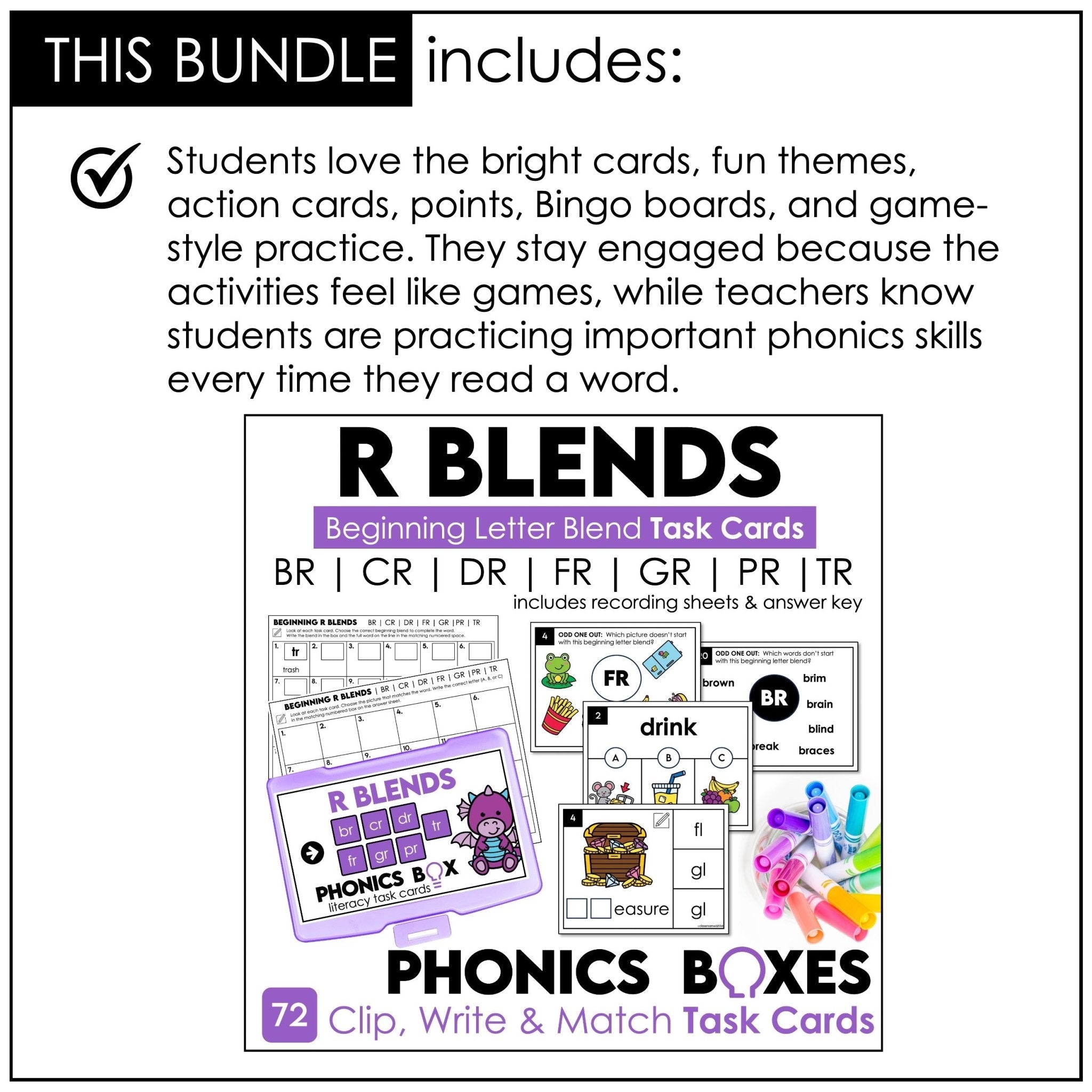 R Blends Phonics Bundle – BR, CR, DR, FR, GR, PR, TR Games & Task Cards - Hot Chocolate Teachables