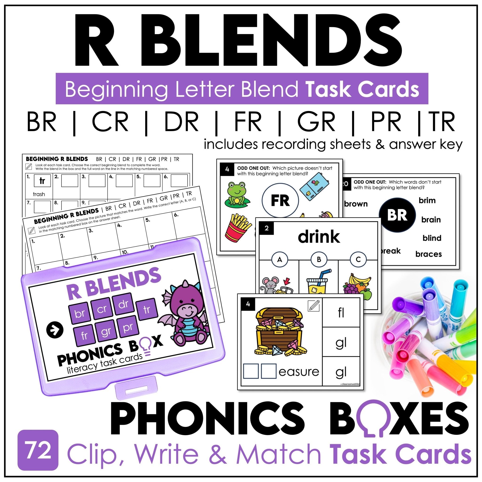 R Blends Task Cards – Beginning Letter Blends BR, CR, DR, FR, GR, PR, TR Phonics - Hot Chocolate Teachables