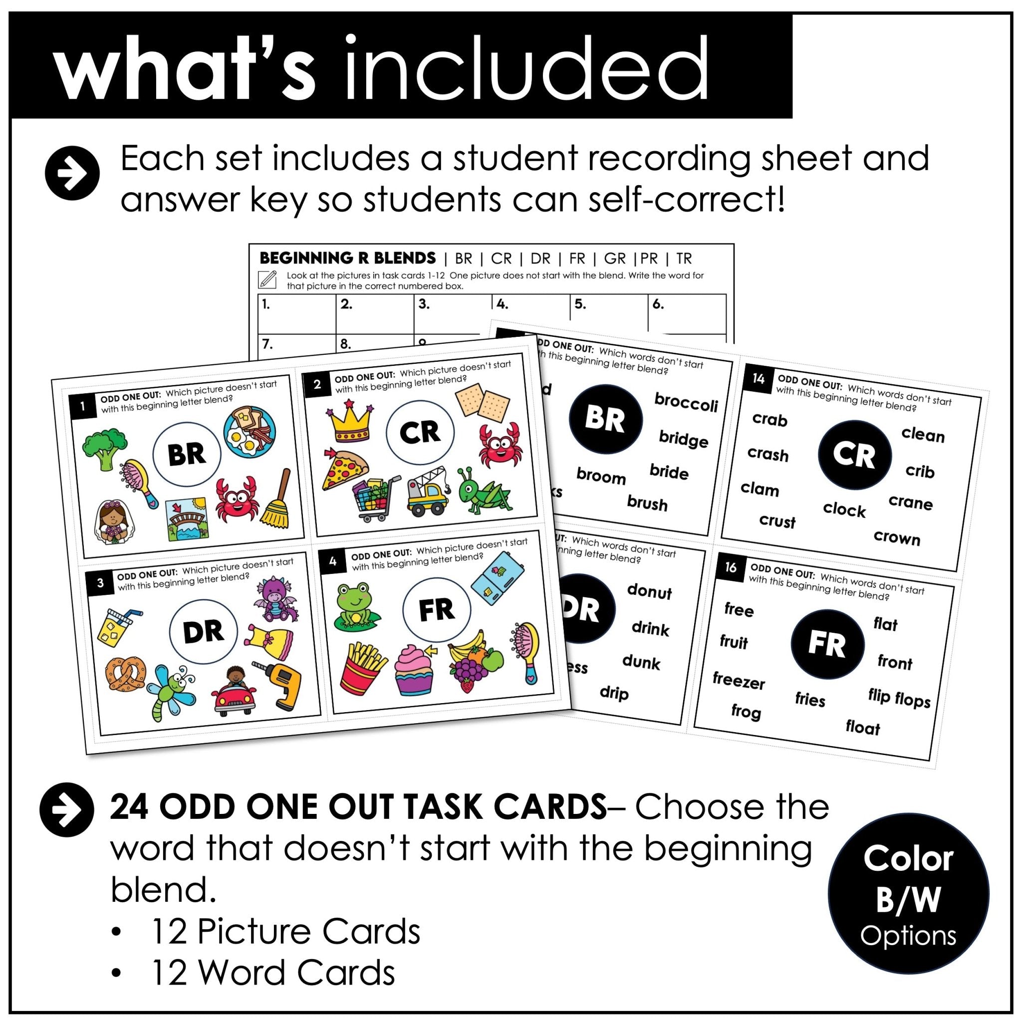 R Blends Task Cards – Beginning Letter Blends BR, CR, DR, FR, GR, PR, TR Phonics - Hot Chocolate Teachables