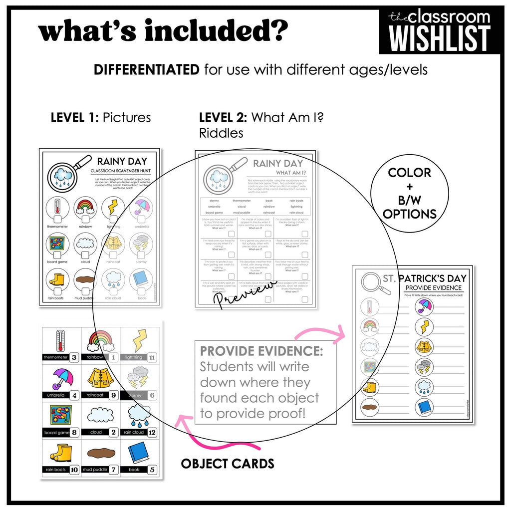 Rainy Day Indoor Class Scavenger Hunt - Object Search Game with Clues - Hot Chocolate Teachables