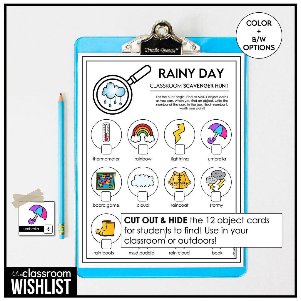 Rainy Day Indoor Class Scavenger Hunt - Object Search Game with Clues - Hot Chocolate Teachables