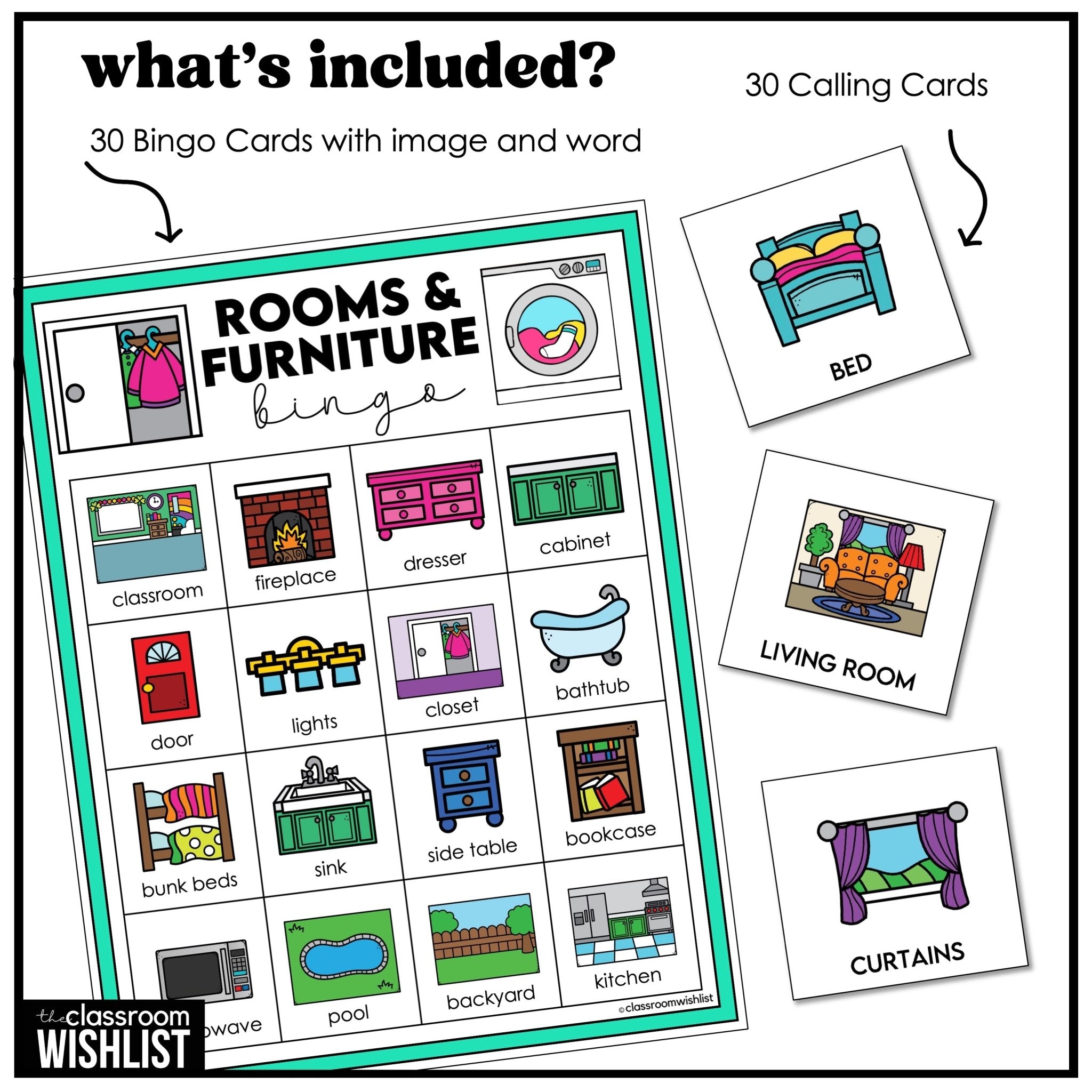 Rooms and Furniture in a House Bingo – 30 Game Cards | 3 Ways to Play for ESL - Hot Chocolate Teachables
