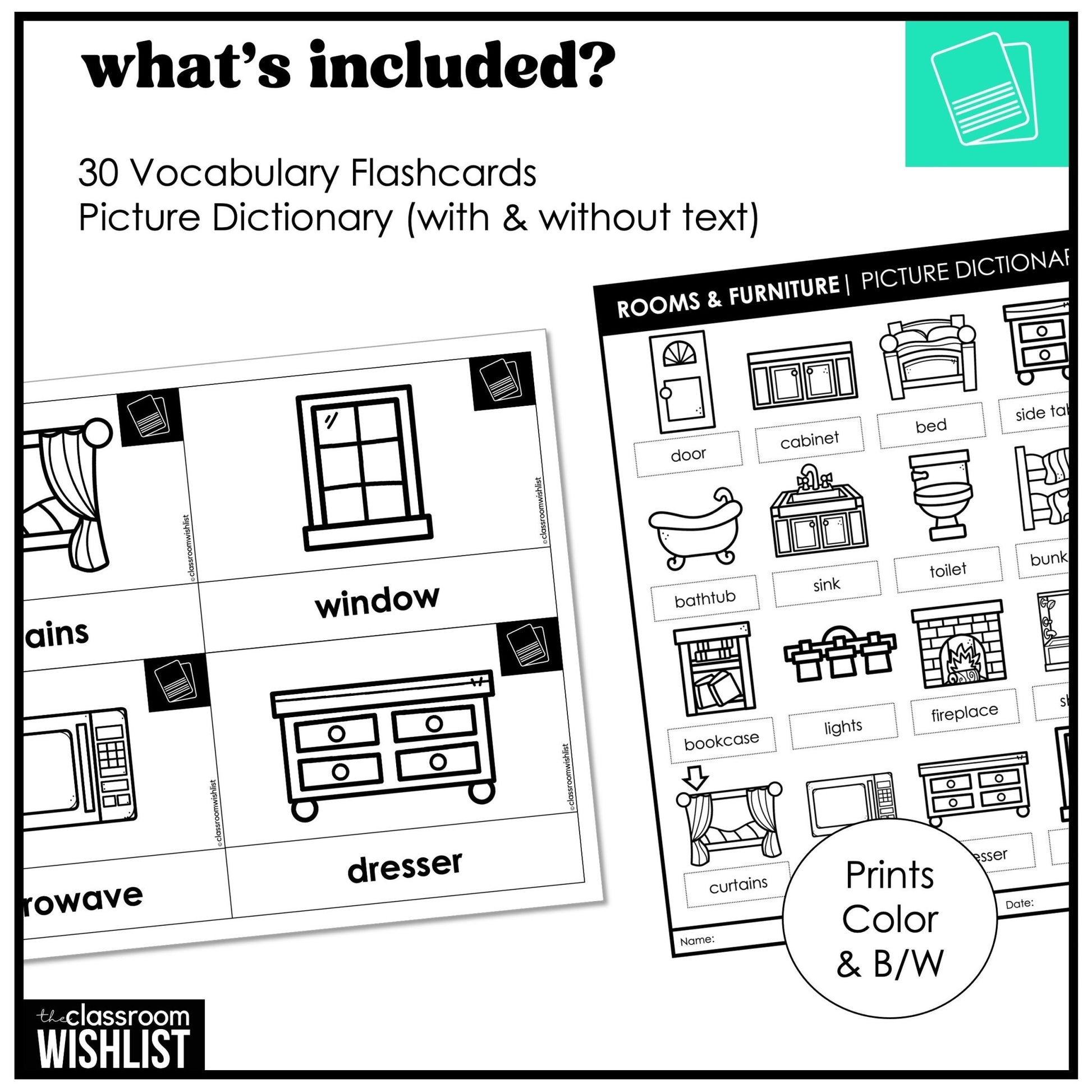 Rooms & Furniture Vocabulary Flashcard Bundle | Print & Digital | ESL, EFL, ELL - Hot Chocolate Teachables
