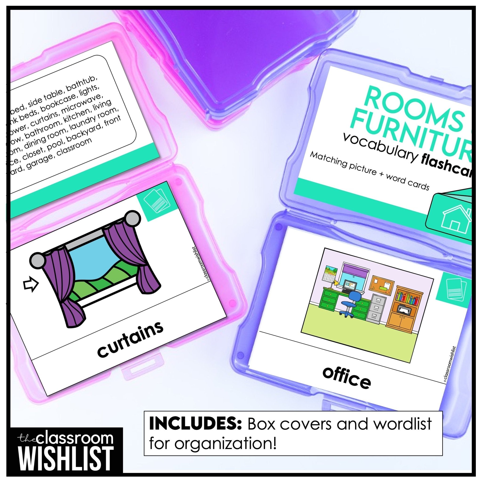 Rooms & Furniture Vocabulary Flashcard Bundle | Print & Digital | ESL, EFL, ELL - Hot Chocolate Teachables