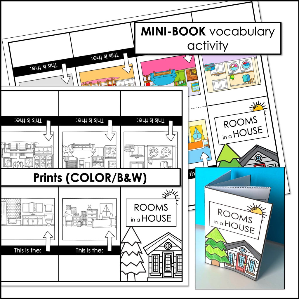 Rooms in the House, Furniture & Garden Vocabulary Activities & Flash Card Bundle - Hot Chocolate Teachables