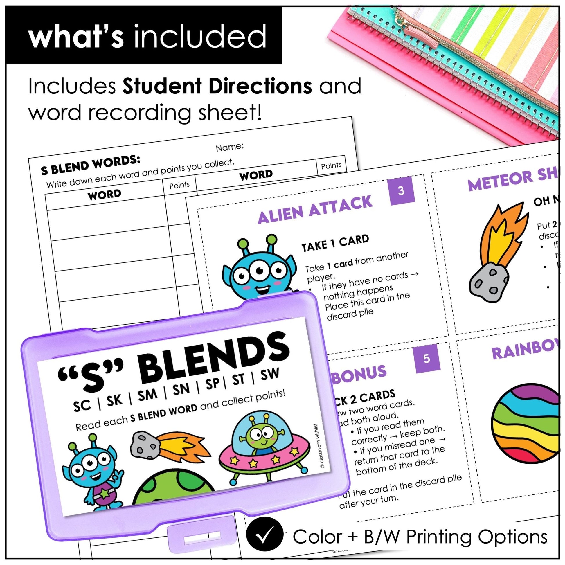 S Blends Card Game – Beginning Blends SC, SK, SM, SN, SP, ST, SW Phonics Practice - Hot Chocolate Teachables