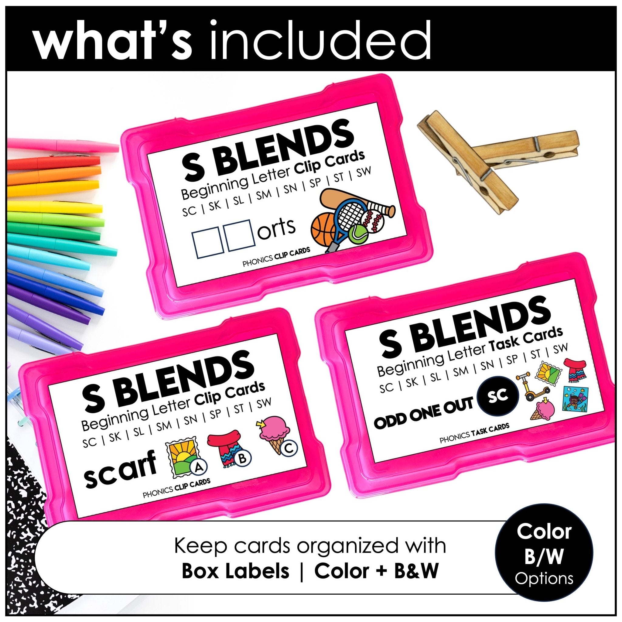 S Blends Task Cards – Beginning Sounds SC, SK, SL, SM, SN, SP, ST, SW Phonics Centers - Hot Chocolate Teachables