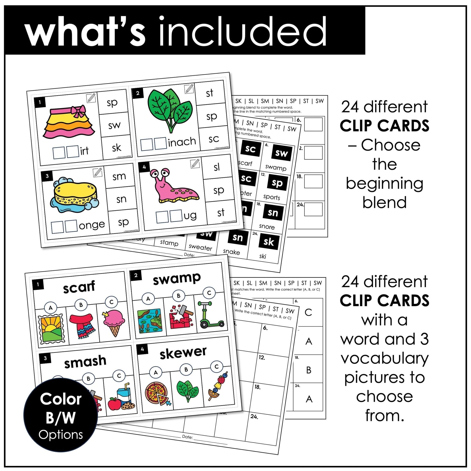 S Blends Task Cards – Beginning Sounds SC, SK, SL, SM, SN, SP, ST, SW Phonics Centers - Hot Chocolate Teachables