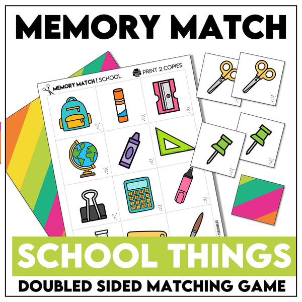 School Supplies Vocabulary Memory Match - Hot Chocolate Teachables