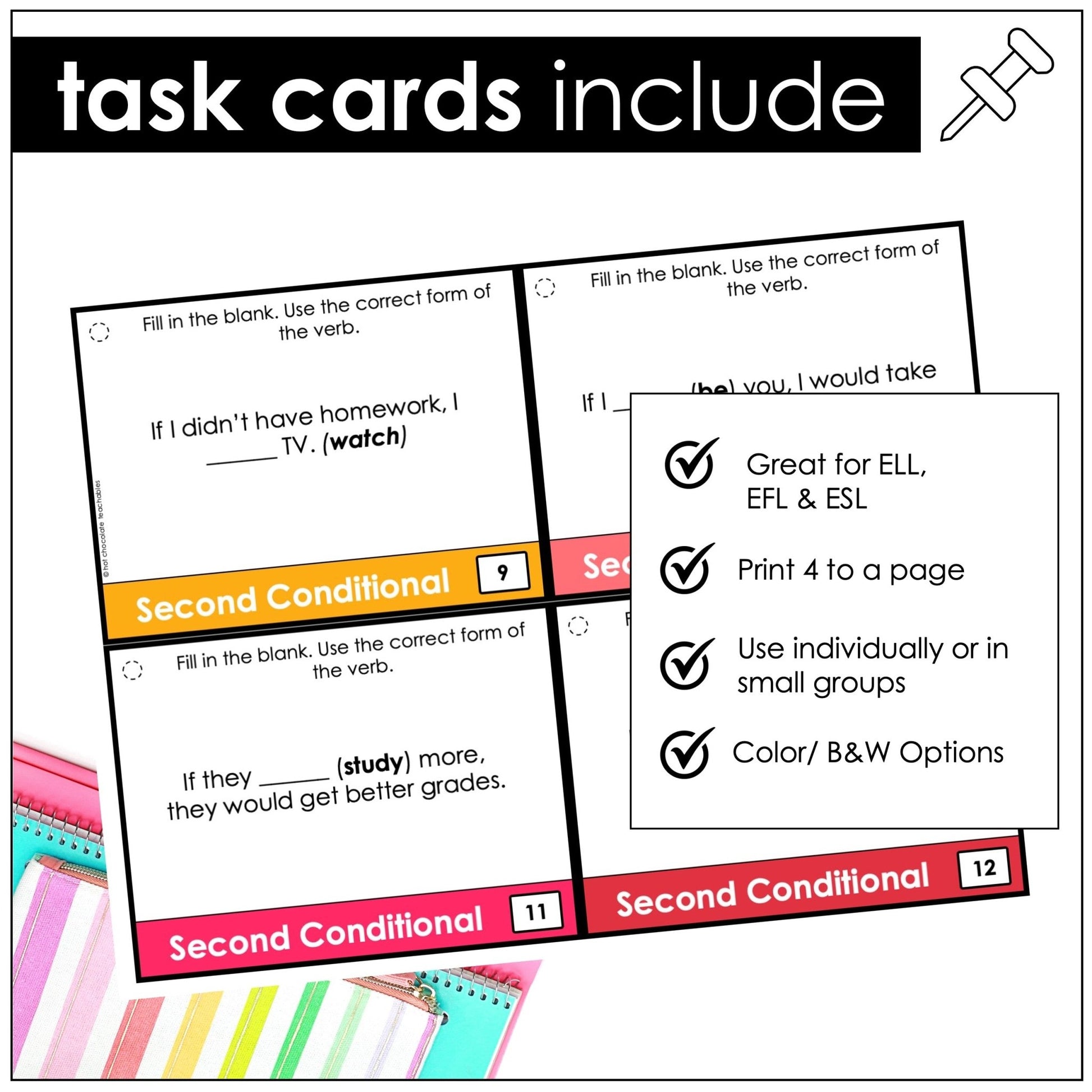 Second Conditional Task Cards – If Clauses Grammar Activities (ESL B1–B2) - Hot Chocolate Teachables