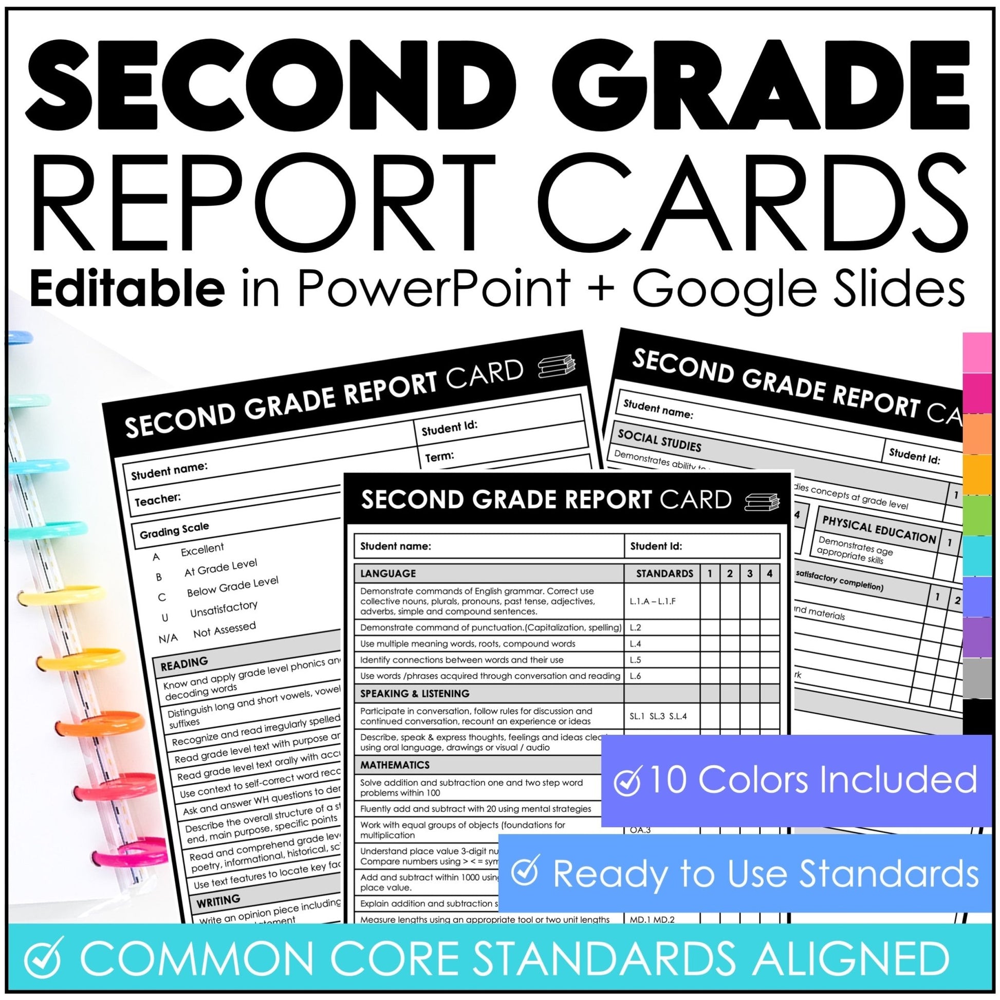 Second Grade Editable Report Card Templates Common Core Standards Based - Hot Chocolate Teachables