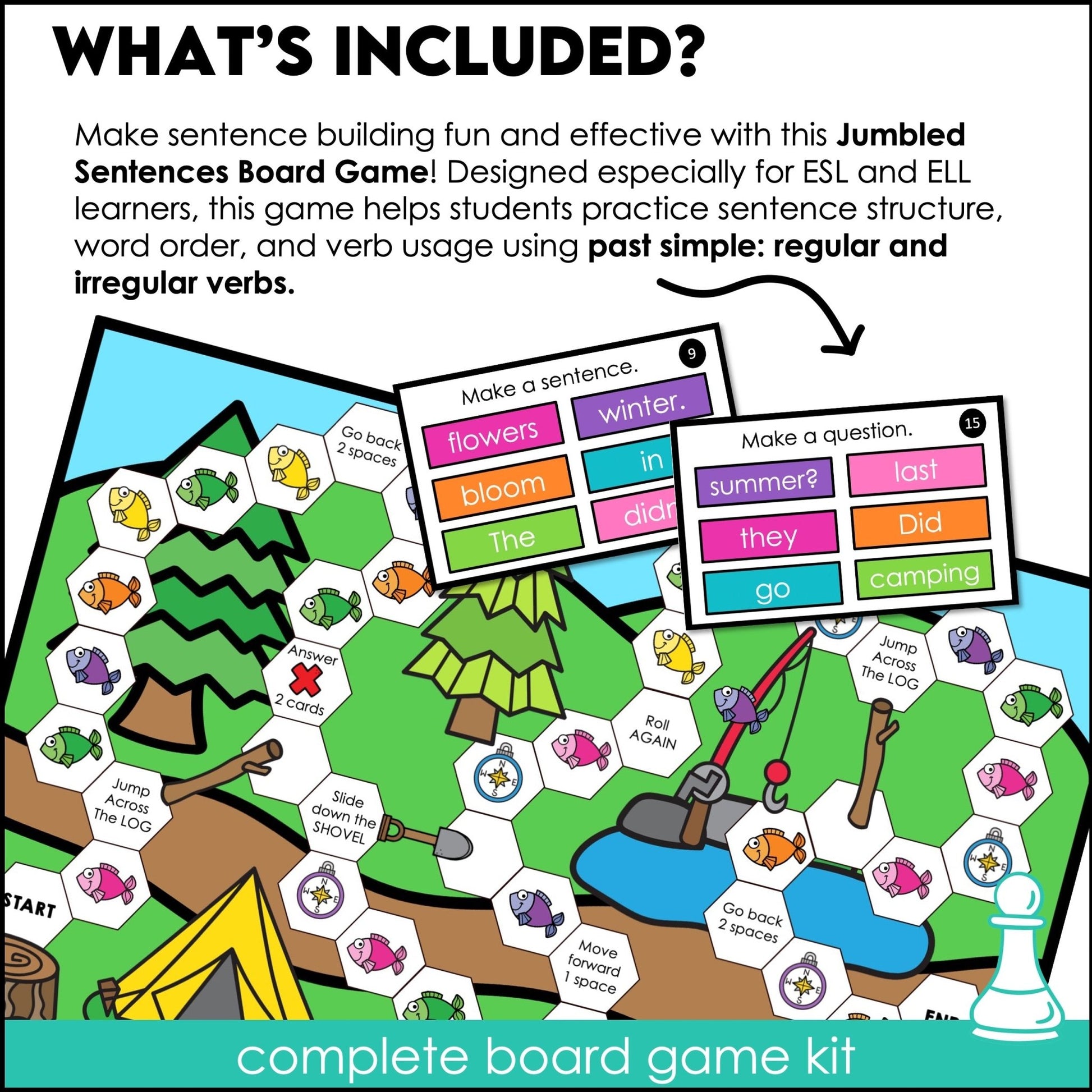 Sentence Building Board Game | Past Simple Verbs : Regular and Irregular - Hot Chocolate Teachables