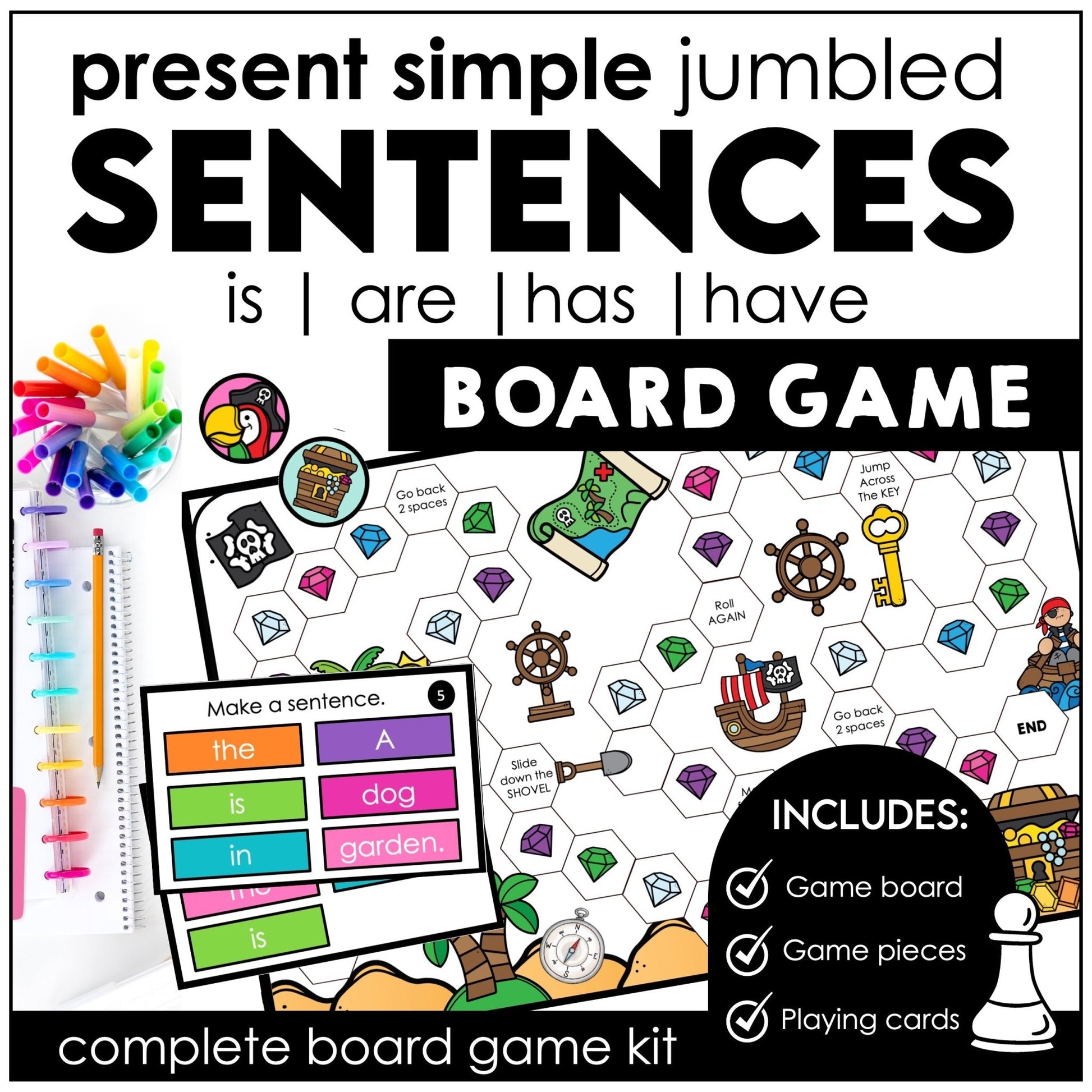 Sentence Building Board Game | Simple Present Verbs : BE & HAVE - Hot Chocolate Teachables