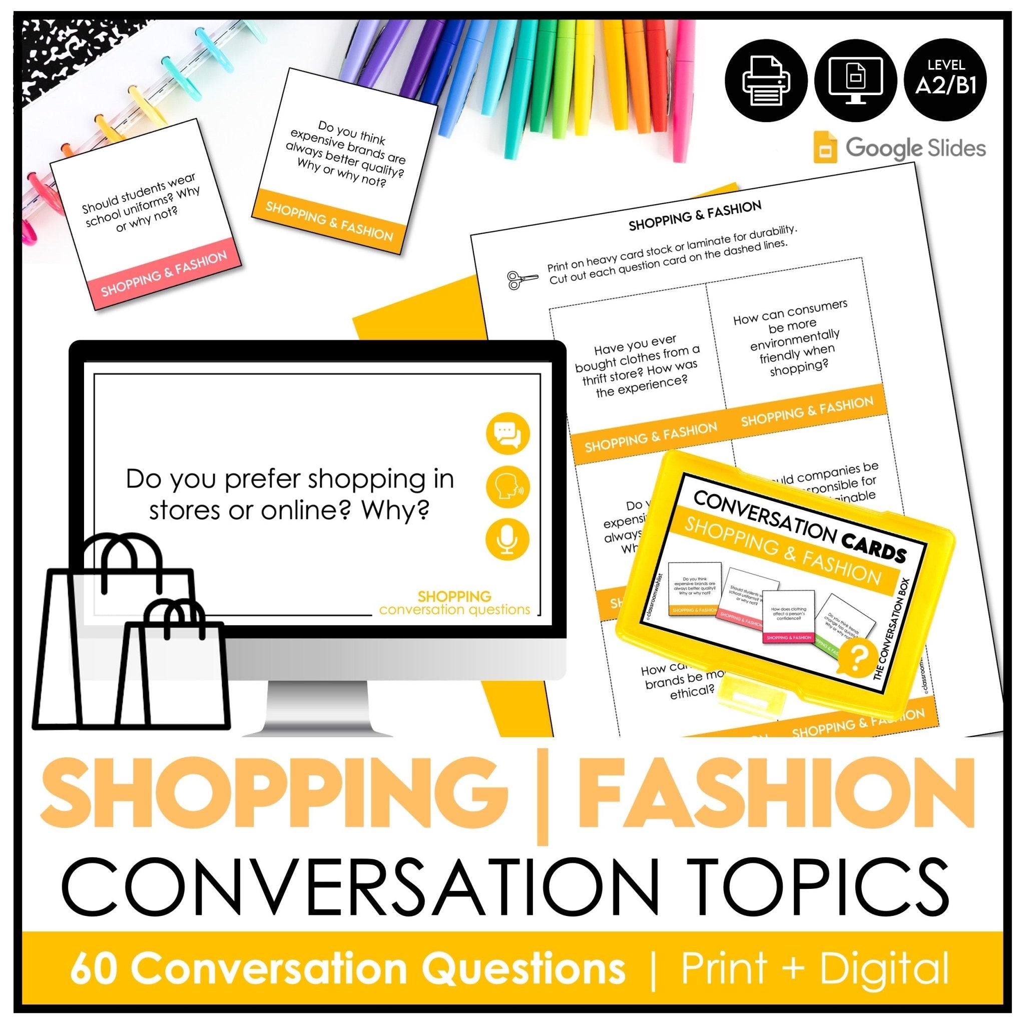 Shopping, Fashion & Trends Conversation Starter Question - Speaking Practice - Hot Chocolate Teachables