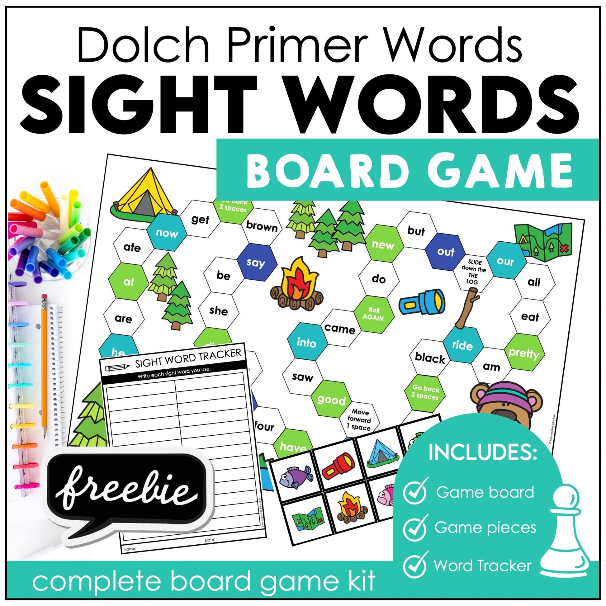 Sight Word Board Game (Camping Theme) Freebie - Hot Chocolate Teachables