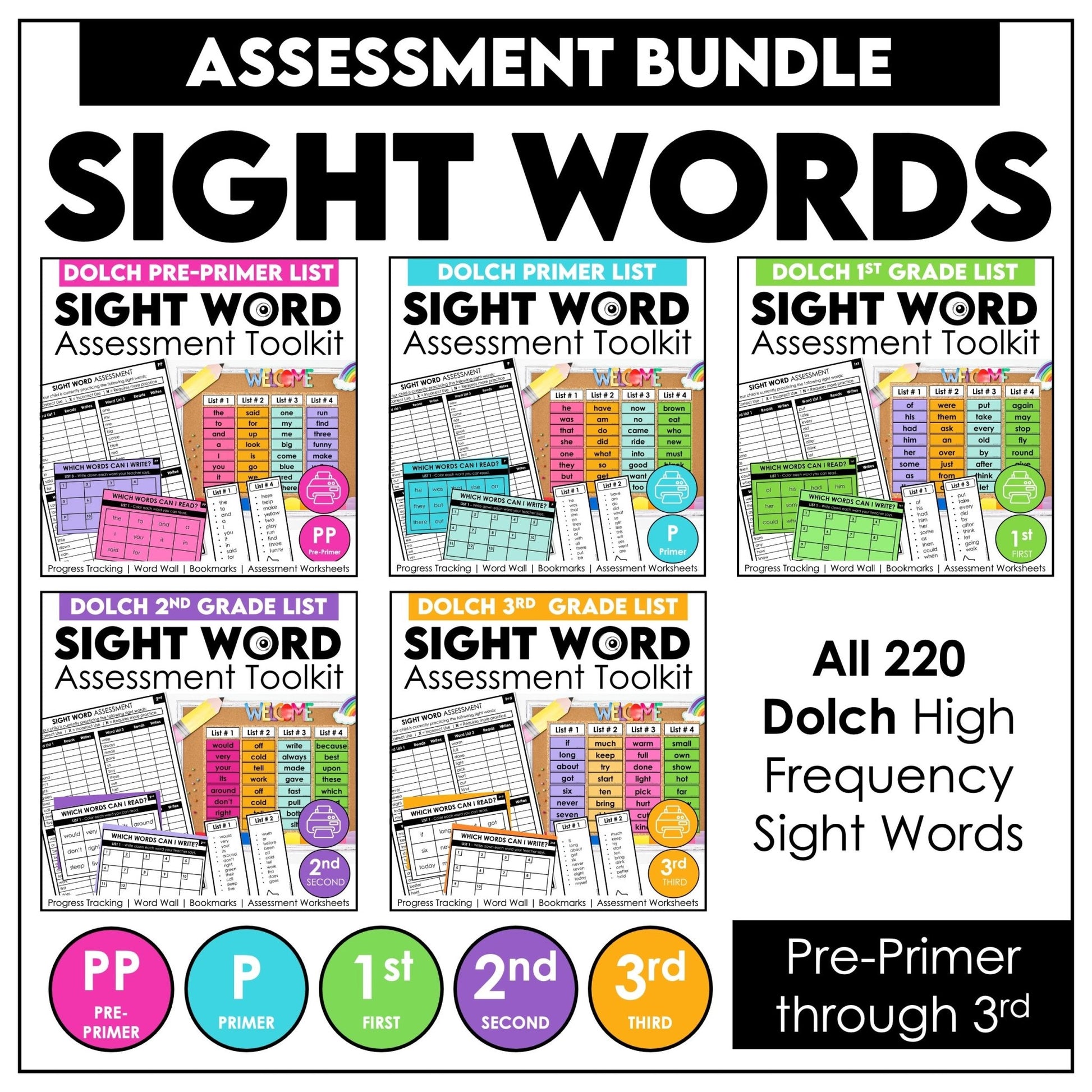 Sight Word Progress Reports BUNDLE | Assessment & Evaluation Tools Pre - Primer through 3rd - Hot Chocolate Teachables