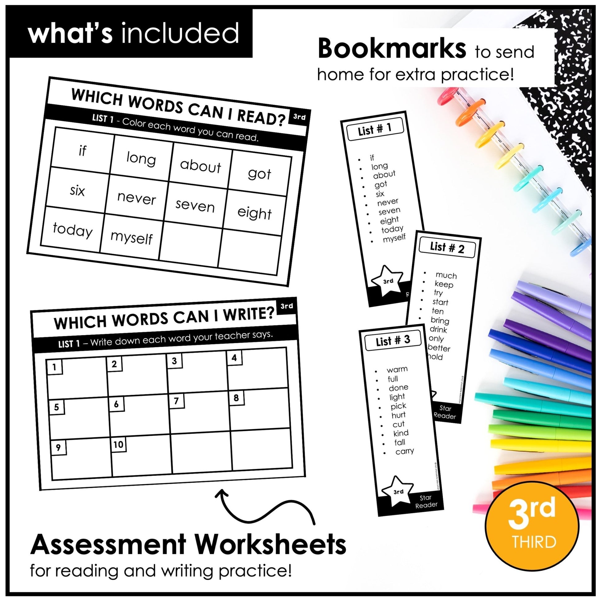 Sight Word Progress Reports - THIRD GRADE | Evaluation Template & Word Wall - Hot Chocolate Teachables