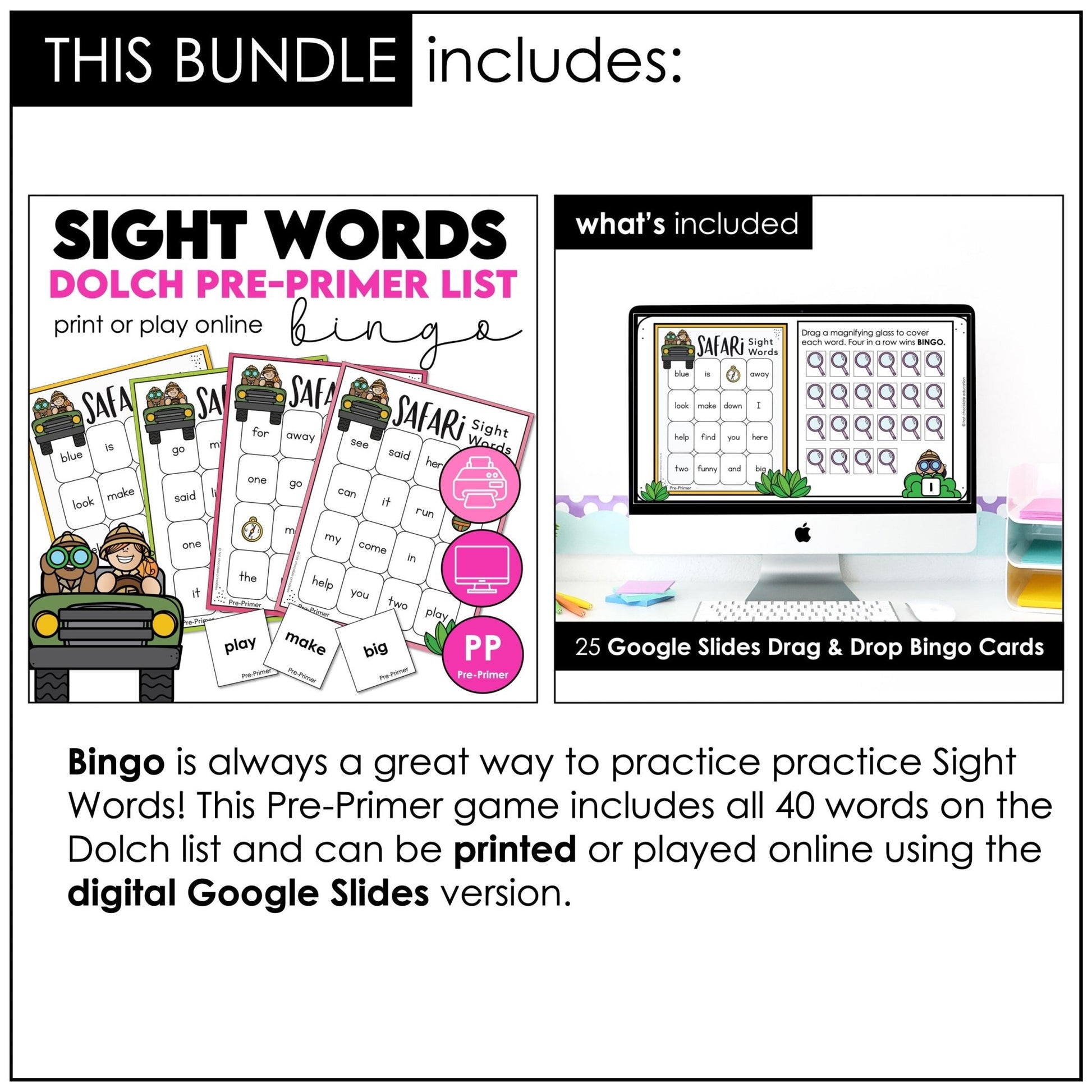 Sight Word Reading Games – Dolch Pre - Primer List for Pre - K & Kindergarten - Hot Chocolate Teachables