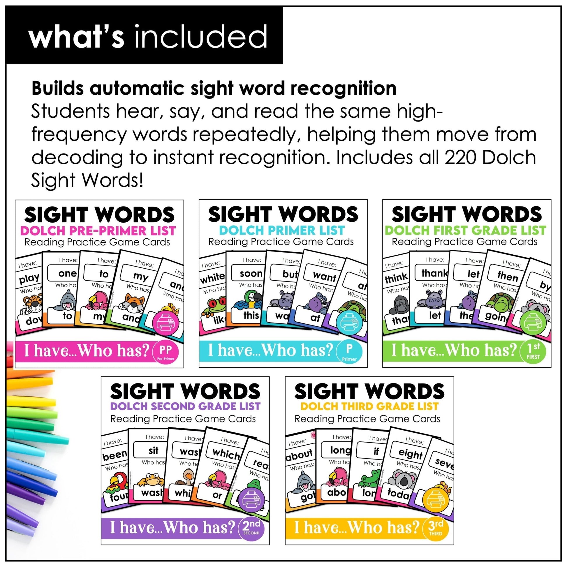 Sight Words I Have… Who Has? – Dolch Pre - Primer to 3rd Grade Reading Fluency Game - Hot Chocolate Teachables