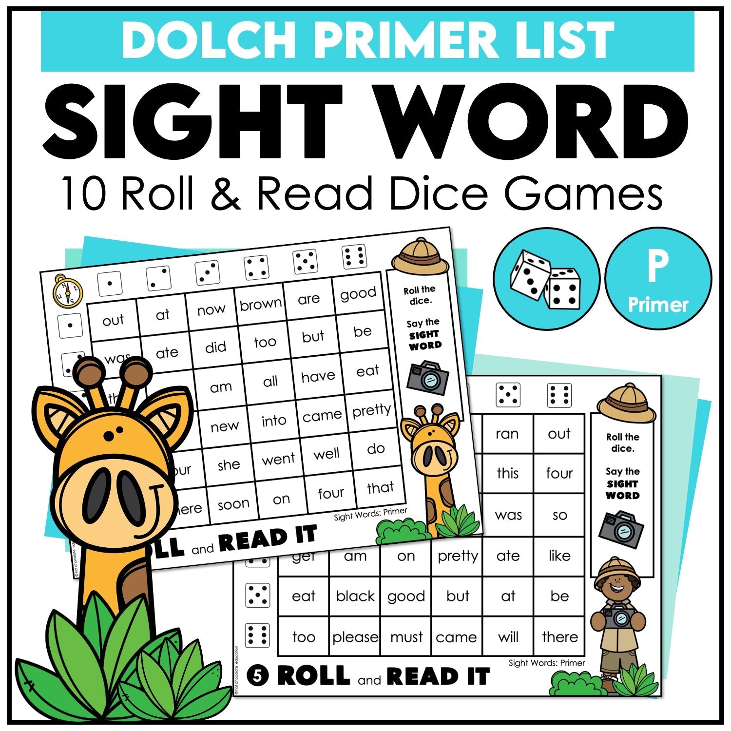 Sight Words Roll & Read Activity Boards - Dolch Primer List - Hot Chocolate Teachables
