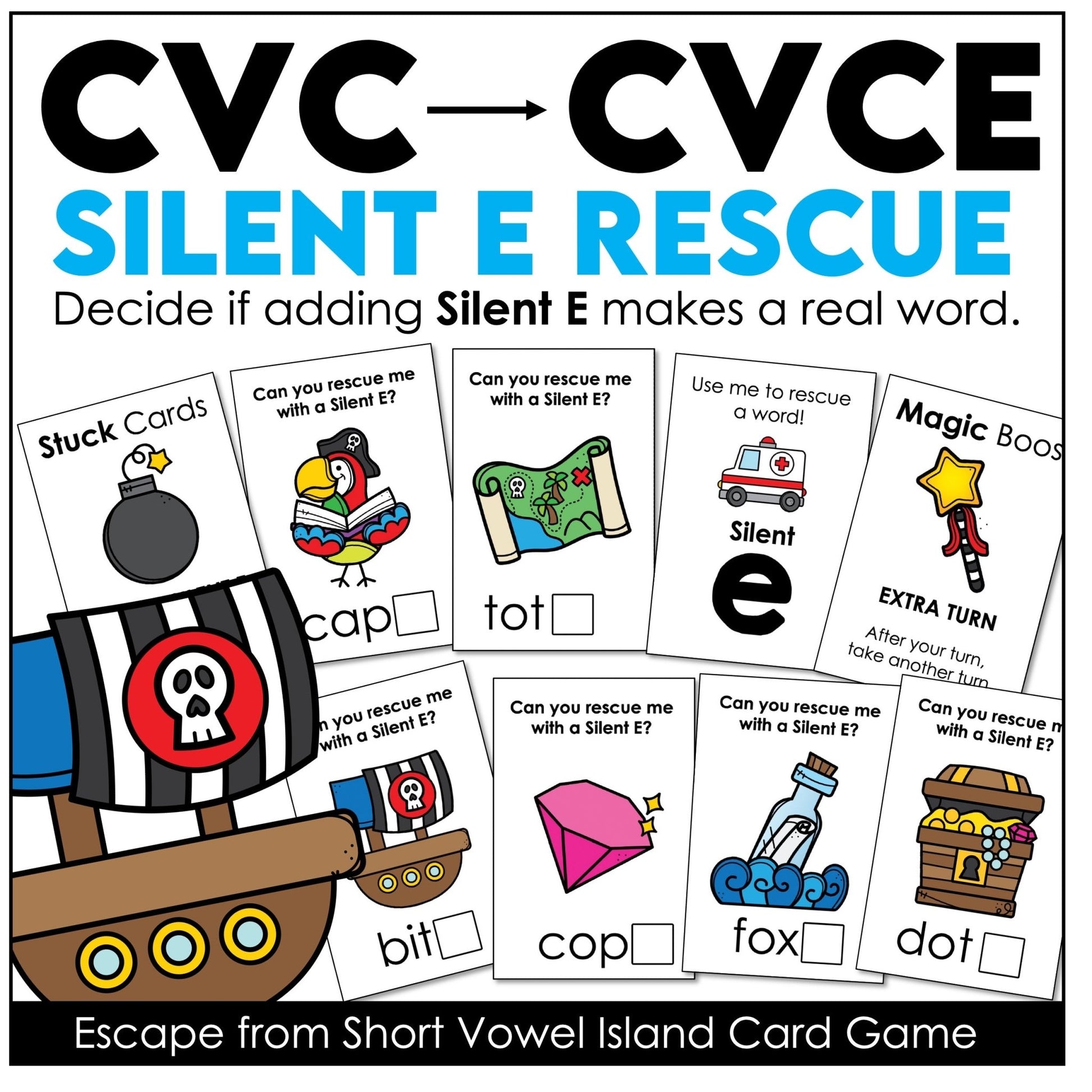 Silent E Rescue Card Game – CVC to CVCe Magic E Phonics (1st Grade Center) - Hot Chocolate Teachables