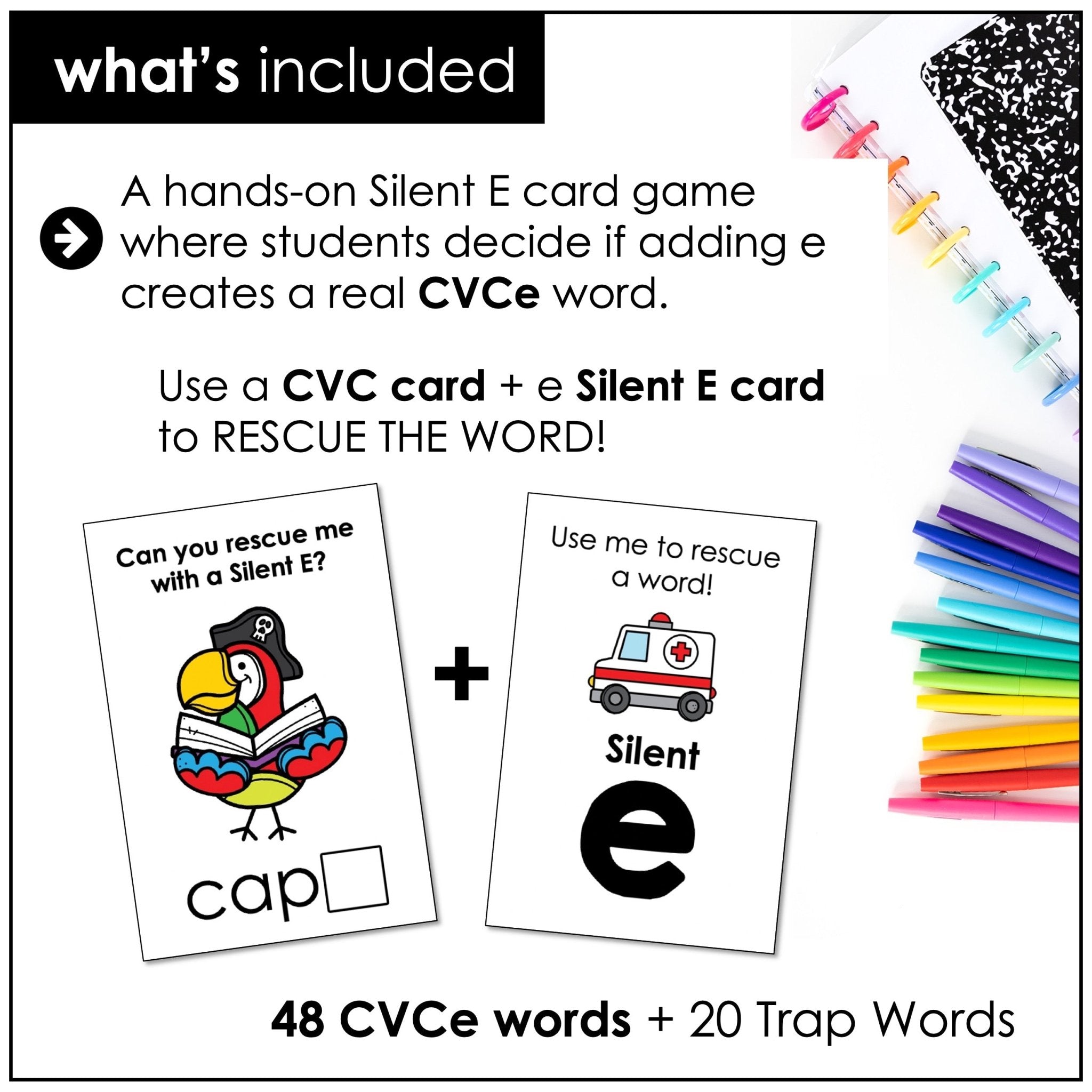 Silent E Rescue Card Game – CVC to CVCe Magic E Phonics (1st Grade Center) - Hot Chocolate Teachables