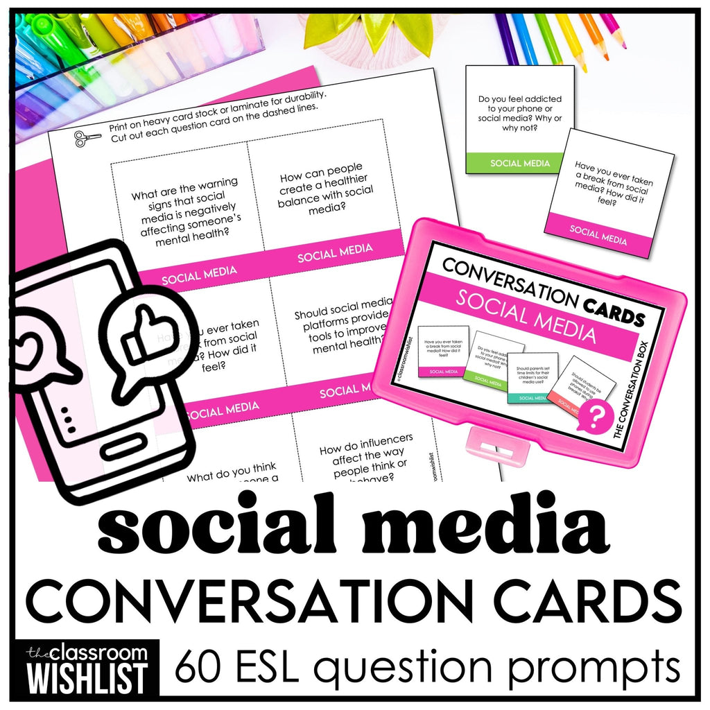 Social Media & Digital Life Conversation Cards | 60 ESL Discussion Questions - Hot Chocolate Teachables