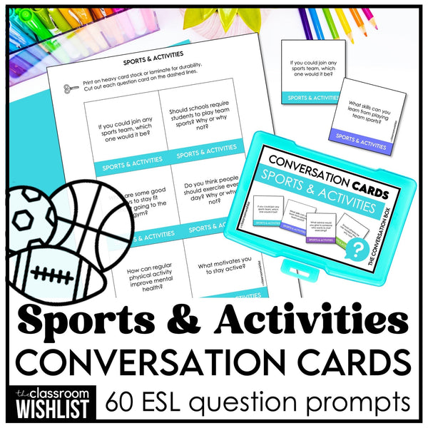 Sports & Physical Activities Conversation Starters | Question Cards | ESL, EFL - Hot Chocolate Teachables