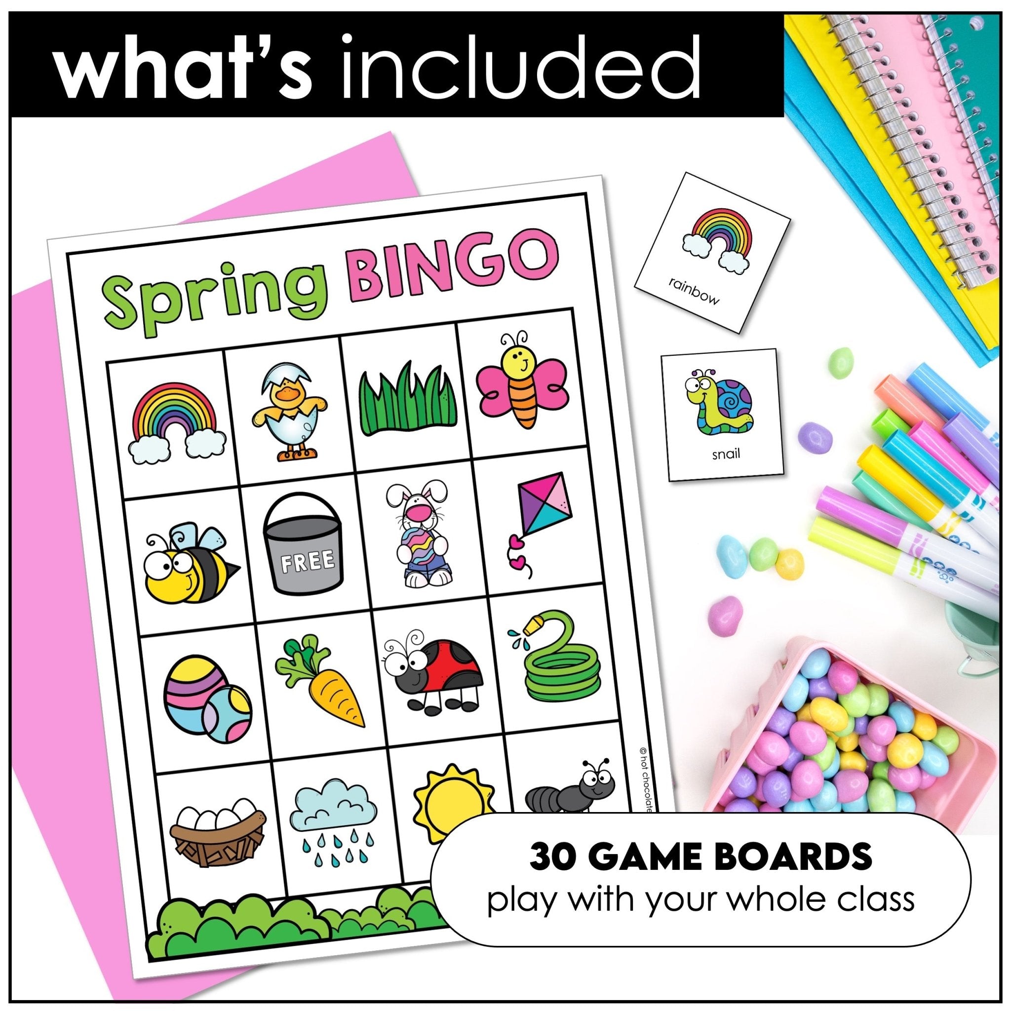 Spring Easter Bingo Game – Vocabulary Activity with Flashcards - Hot Chocolate Teachables