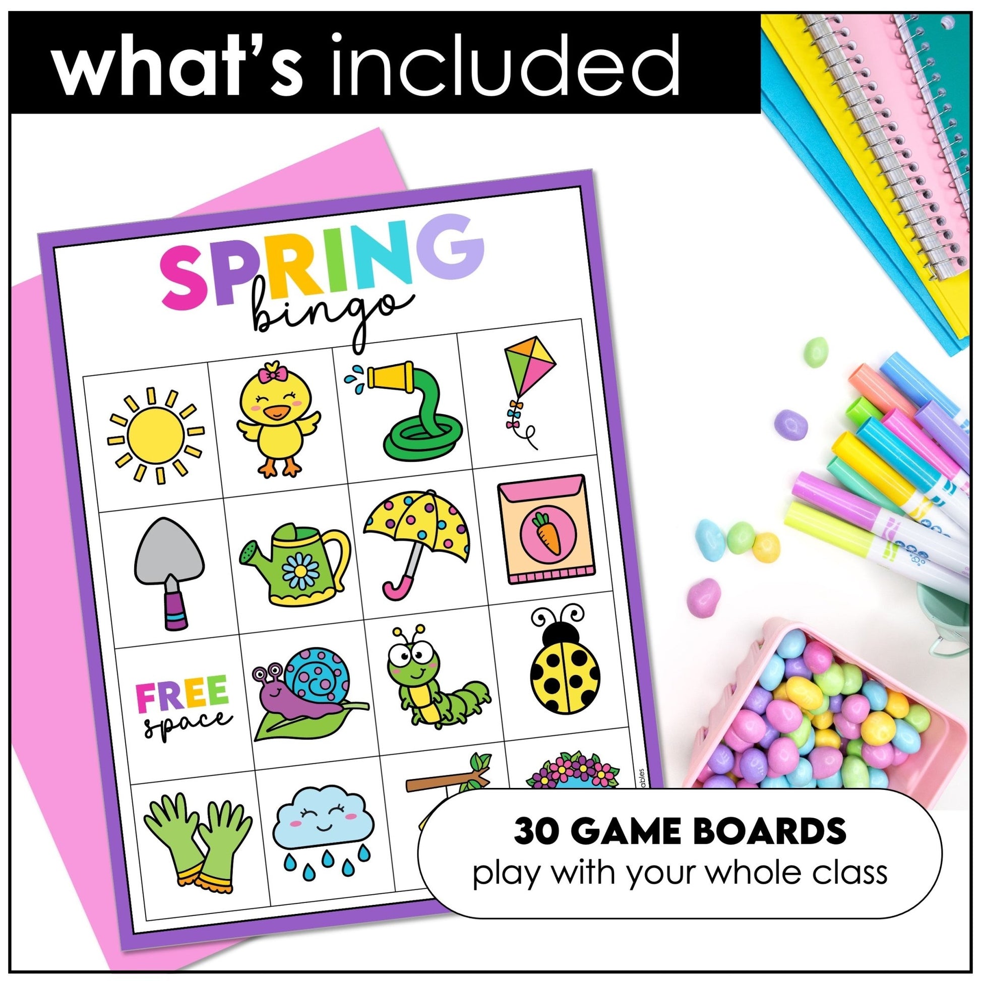 Spring - Easter Vocabulary Bingo Game & Flashcards - Hot Chocolate Teachables