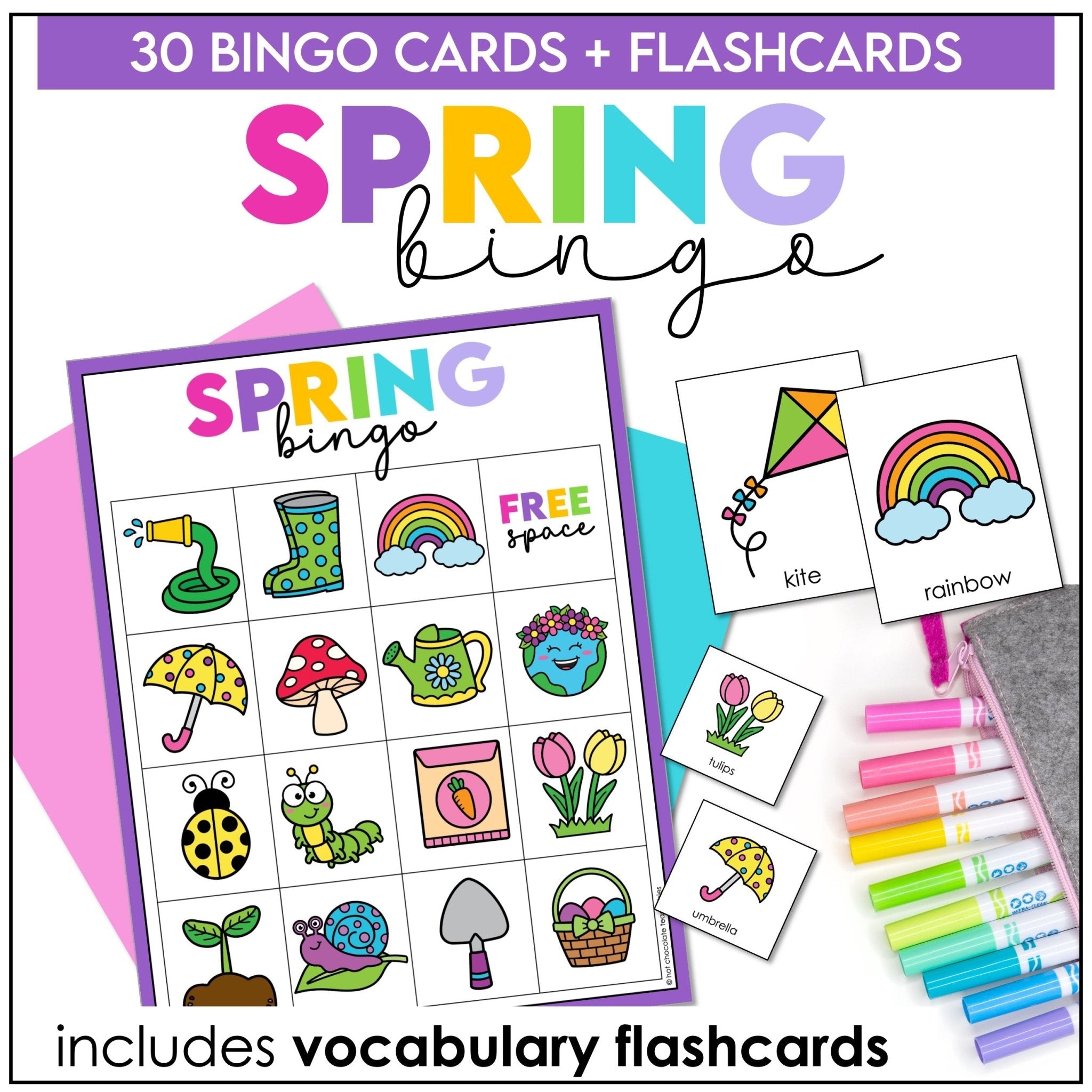 Spring - Easter Vocabulary Bingo Game & Flashcards - Hot Chocolate Teachables